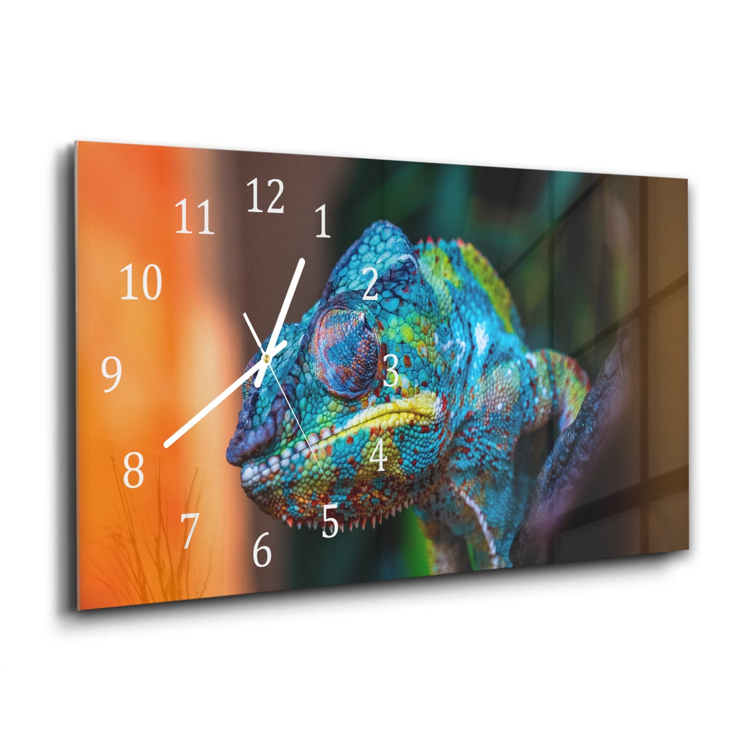 Wanduhr 60x30 - Buntes Chamäleon