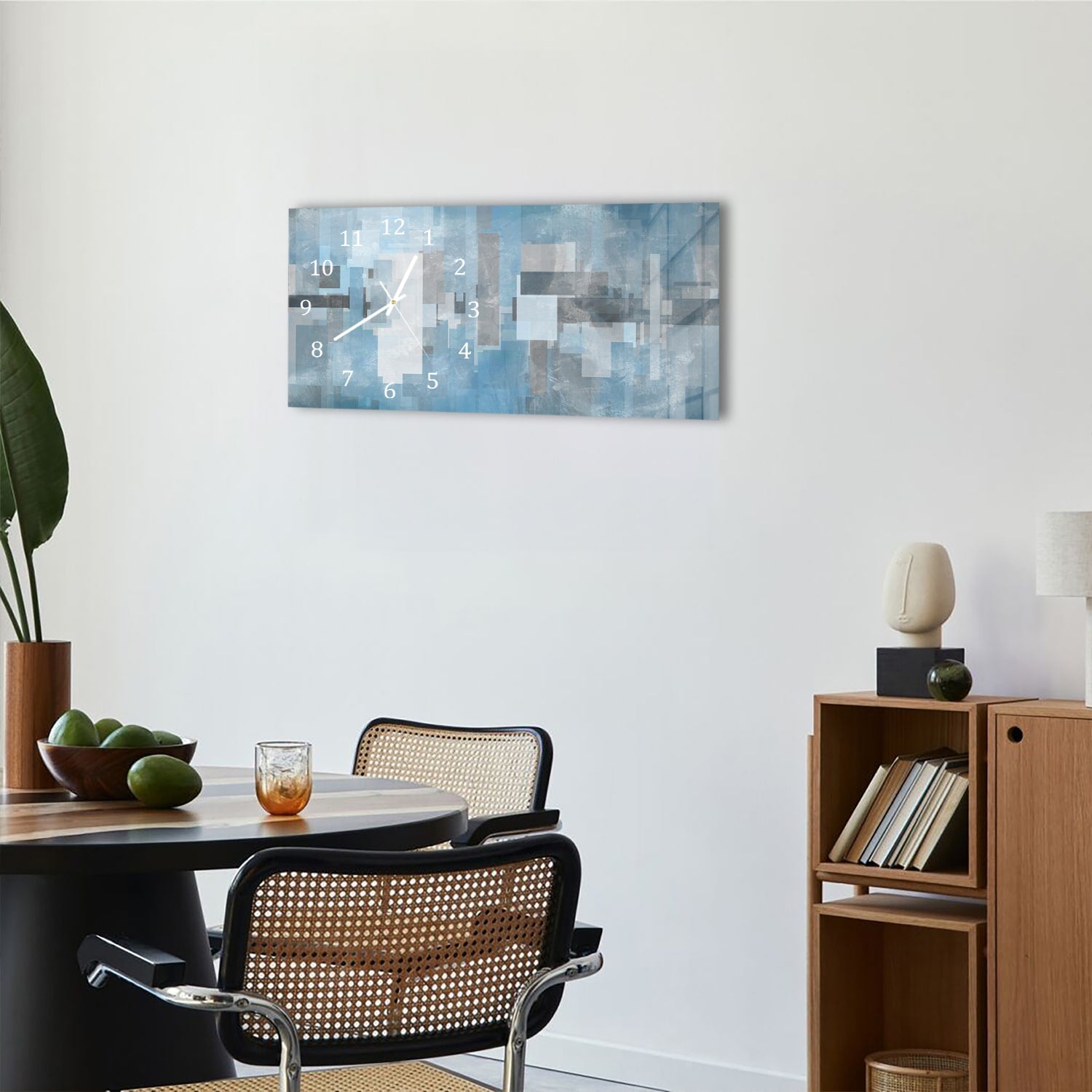 Wanduhr 60x30 - Blaue geometrische Formen