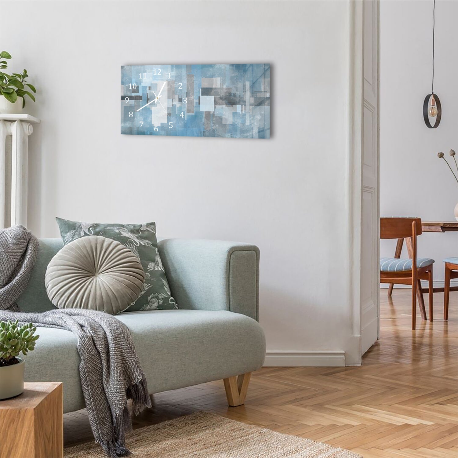 Wanduhr 60x30 - Blaue geometrische Formen