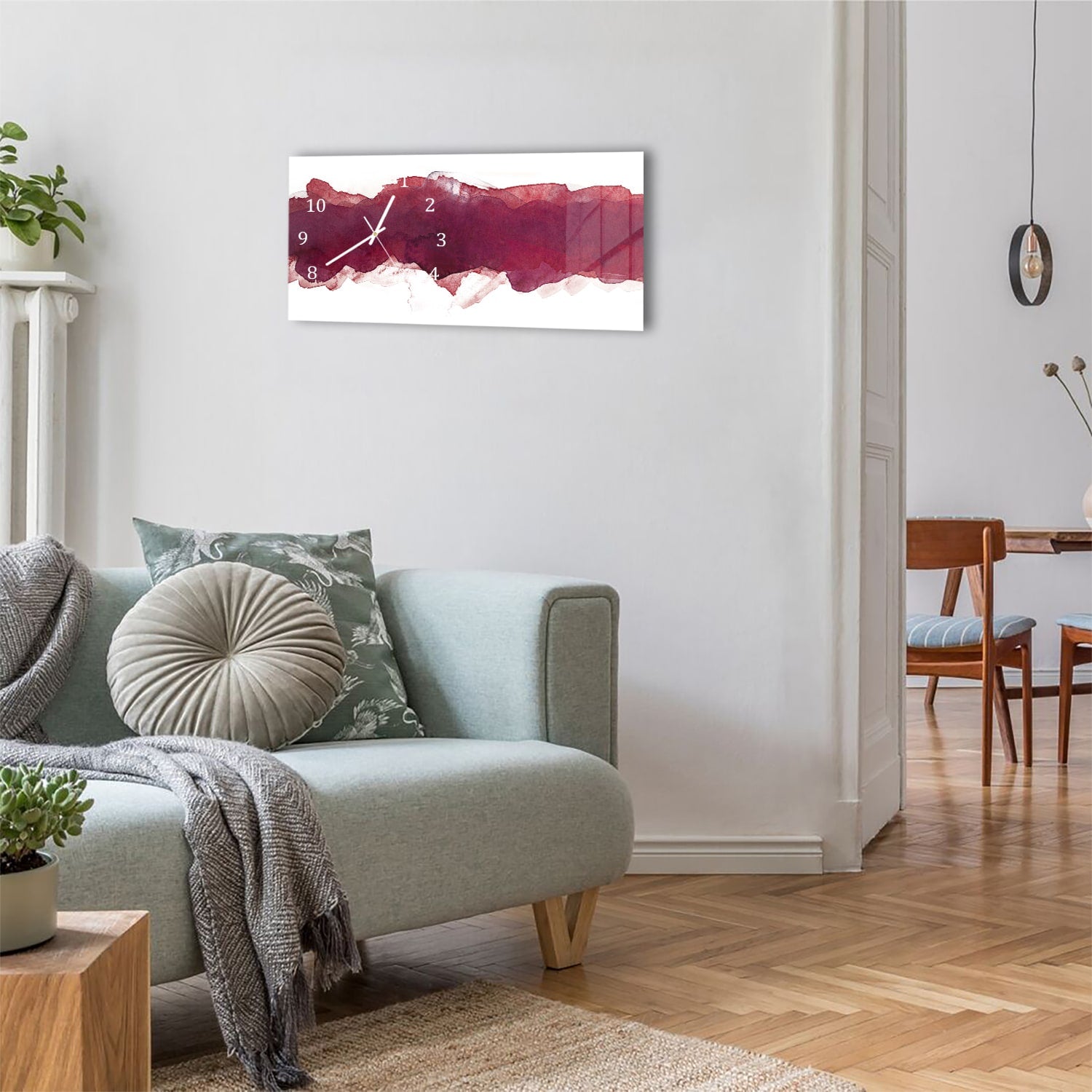 Wanduhr 60x30 - Roter Aquarellstreifen