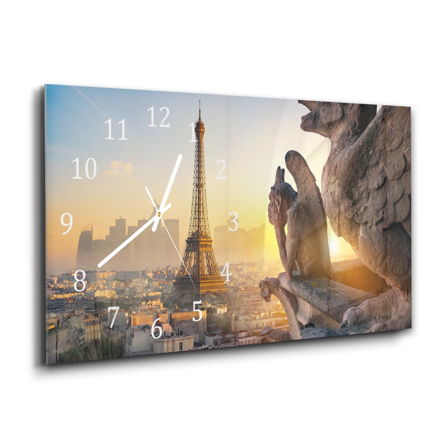 Wanduhr 60x30 - Eiffelturm und Chimäre