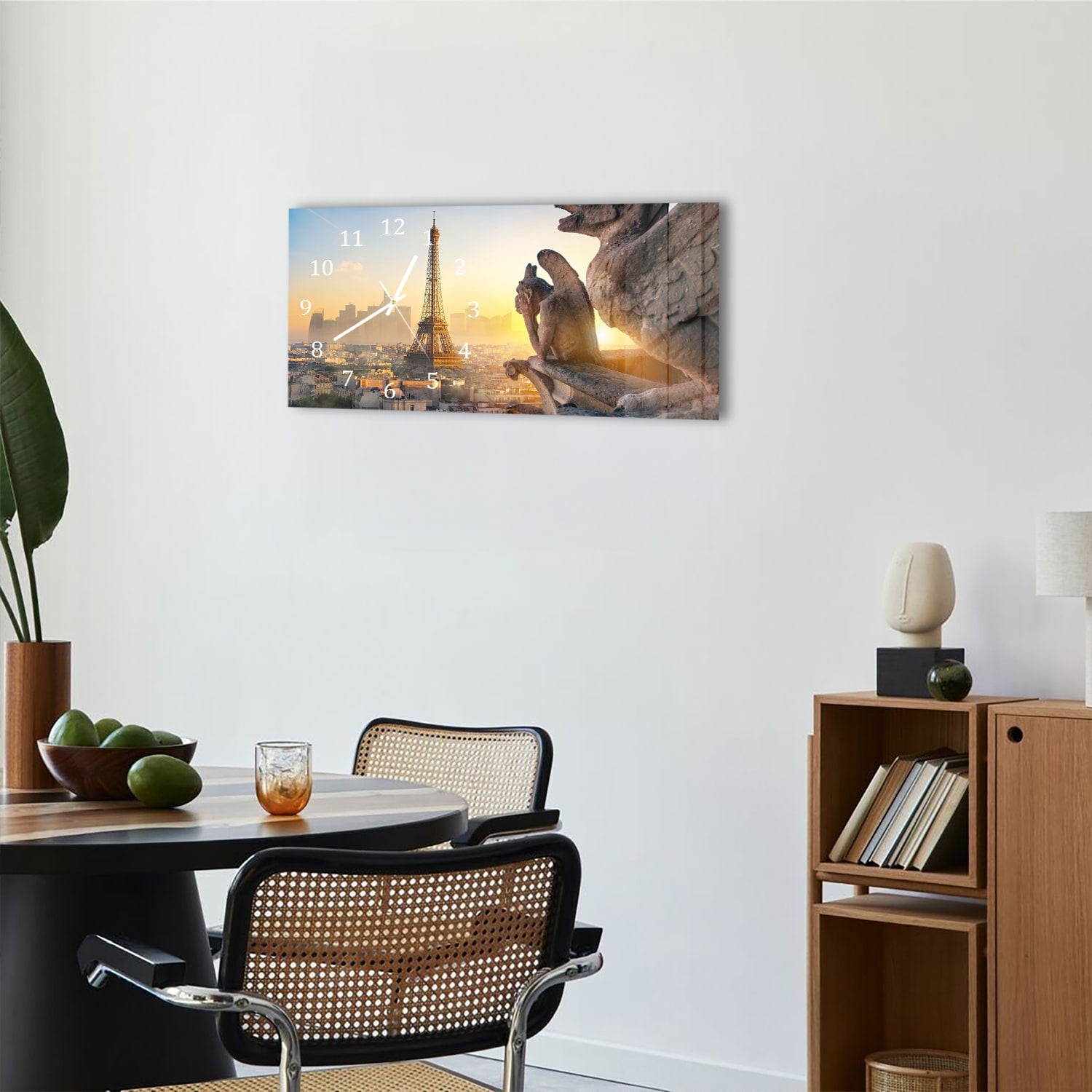 Wanduhr 60x30 - Eiffelturm und Chimäre