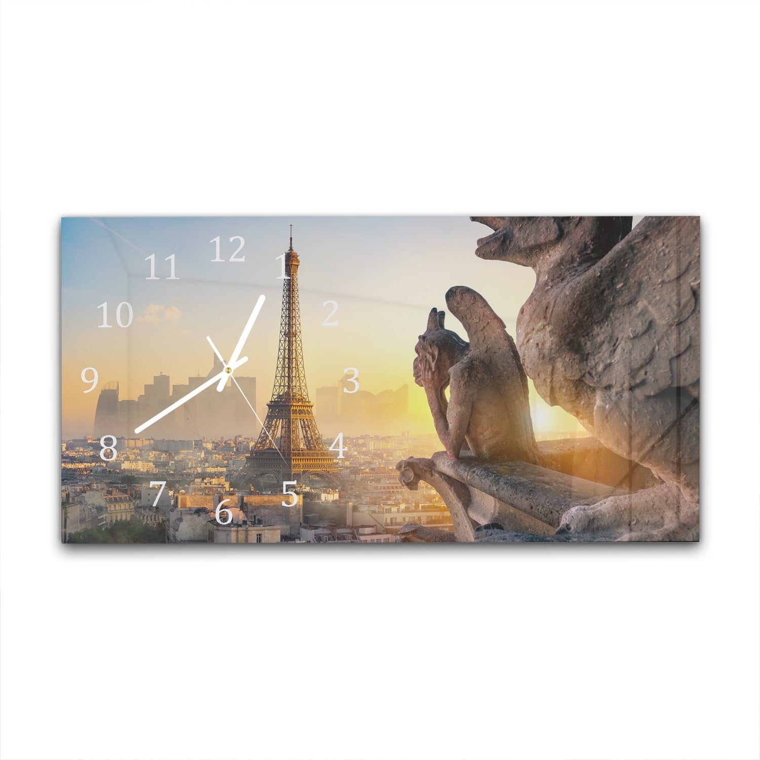 Wanduhr 60x30 - Eiffelturm und Chimäre