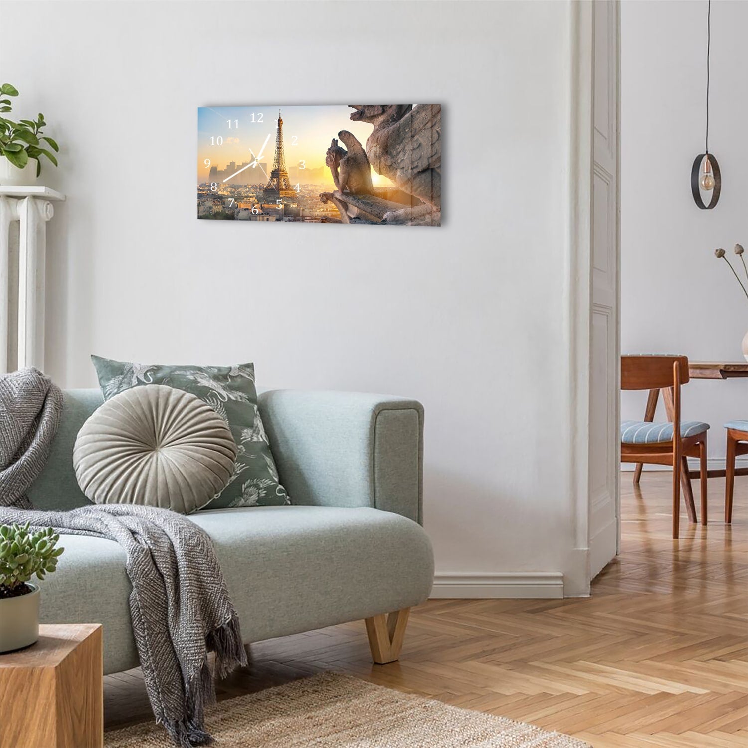 Wanduhr 60x30 - Eiffelturm und Chimäre