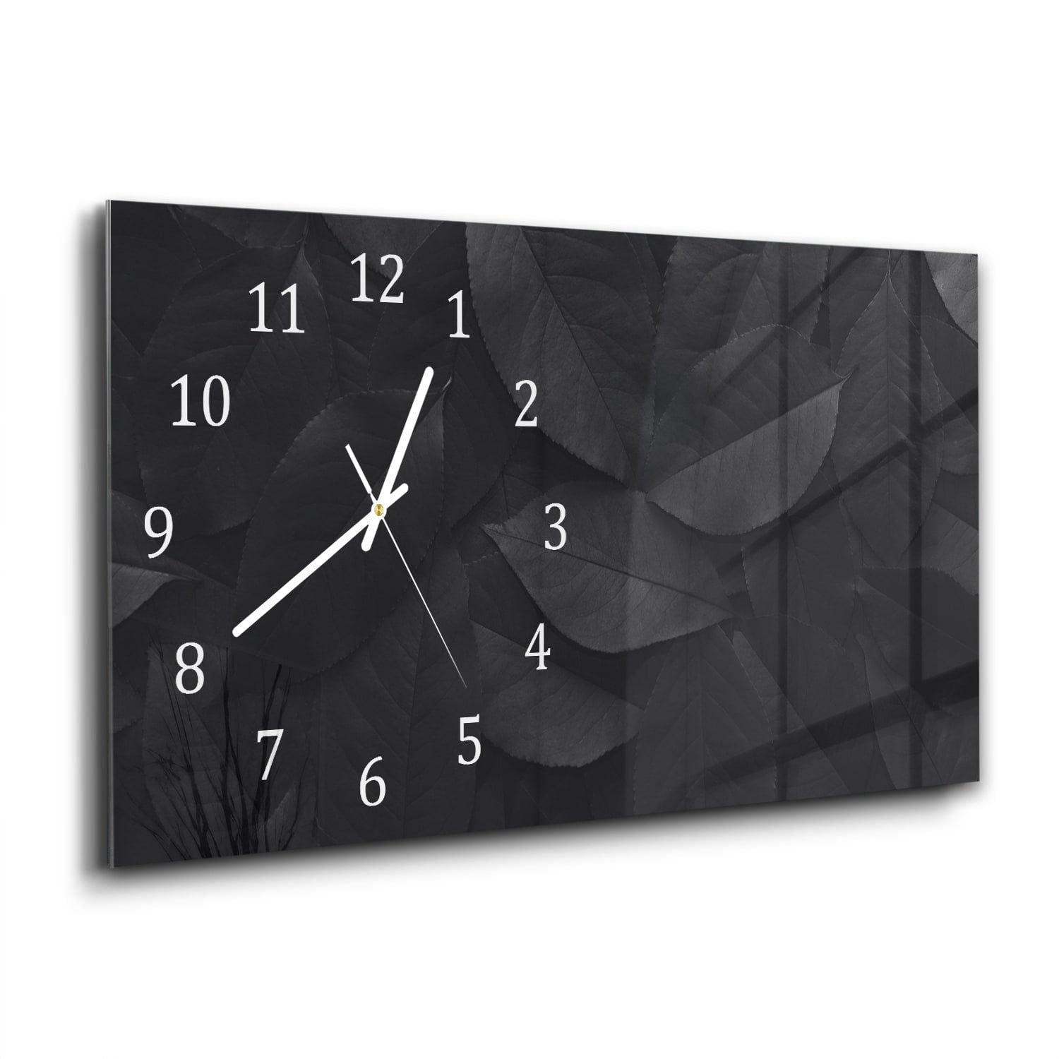 Wanduhr 60x30 - Schwarze Blätter