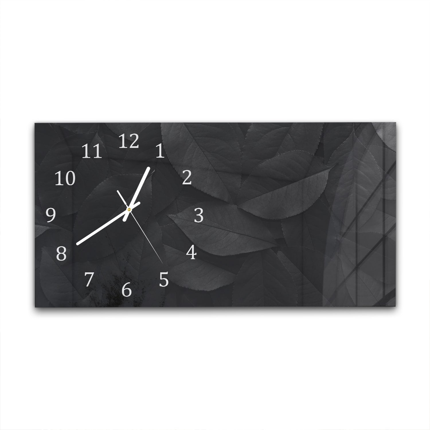 Wanduhr 60x30 - Schwarze Blätter