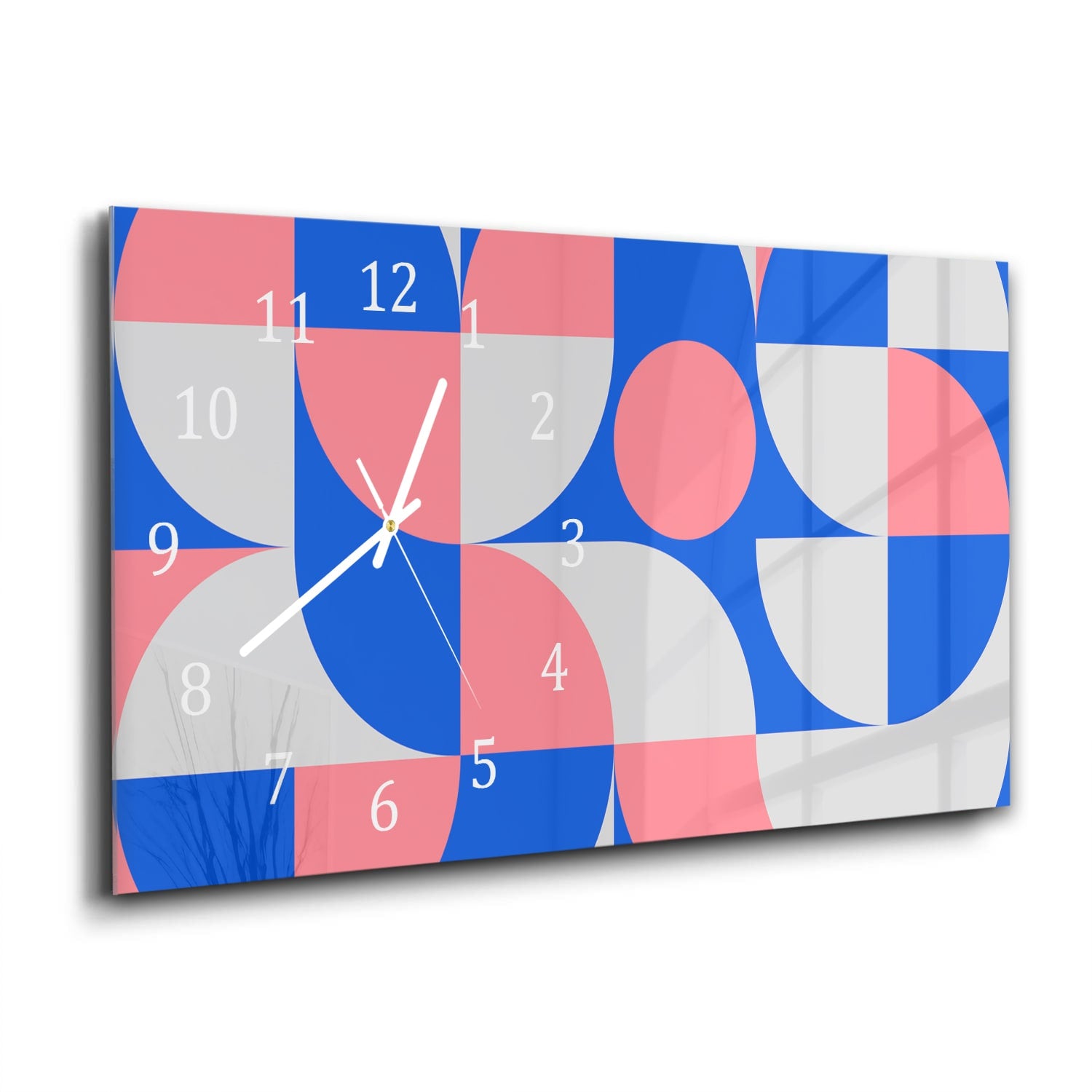 Wanduhr 60x30 - Blau/Orange abstraktes Kunstwerk