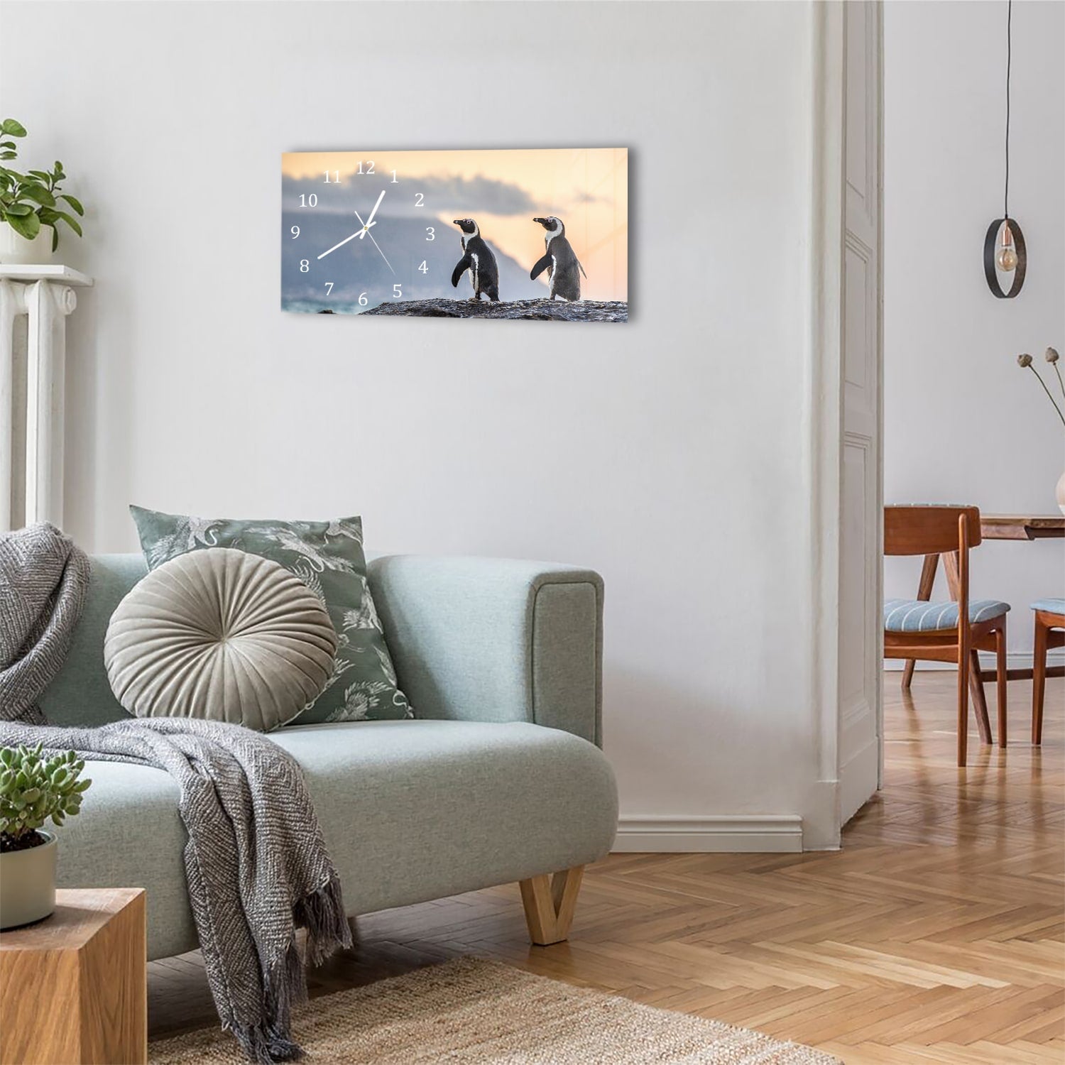 Wanduhr 60x30 - Afrikanische Pinguine