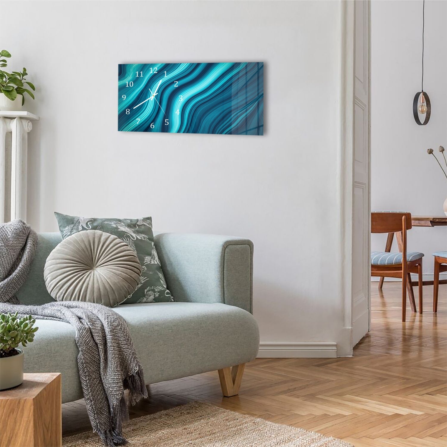 Wanduhr 60x30 - Blaue Marmor-Tinte-Textur