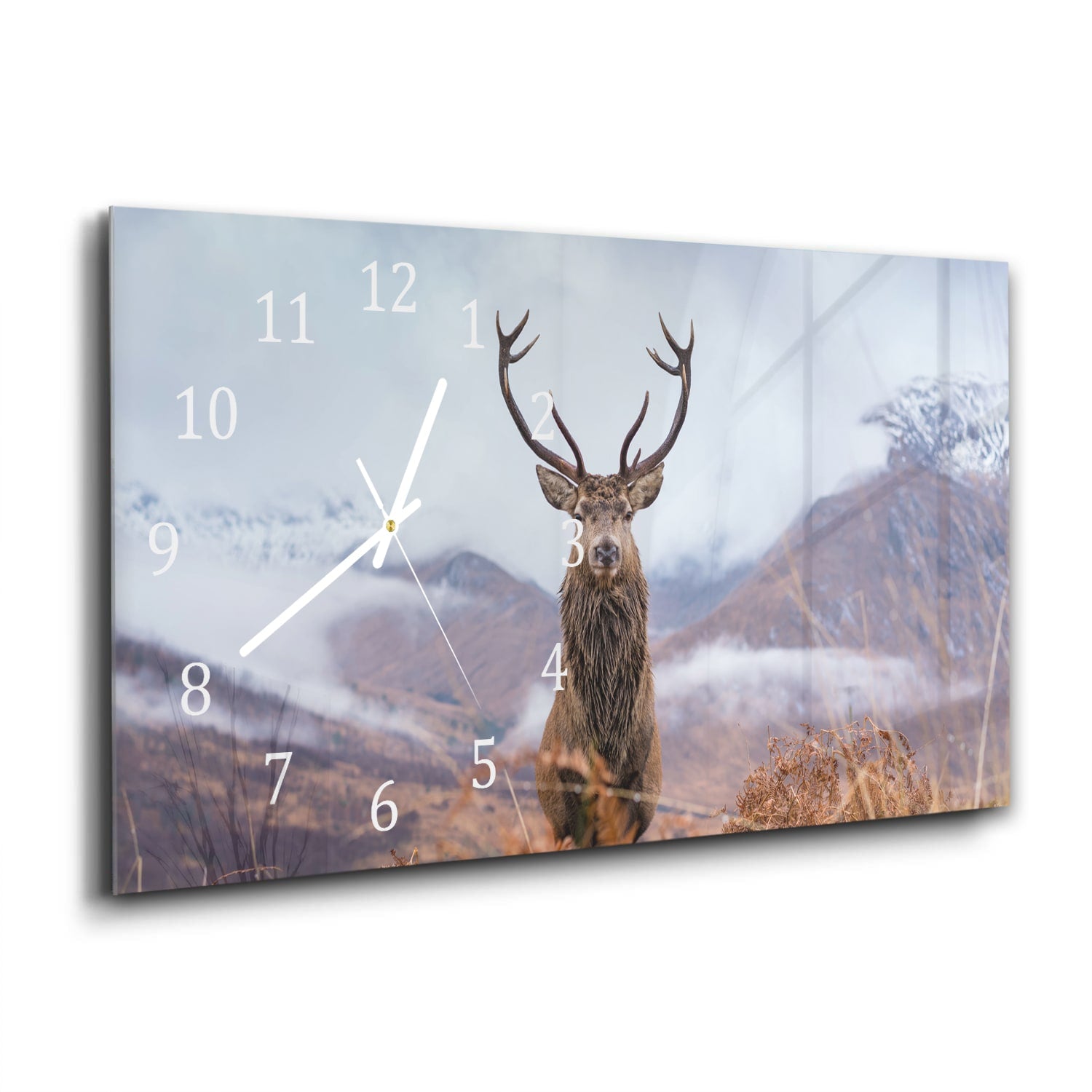 Wanduhr 60x30 - Hirsch in den Bergen