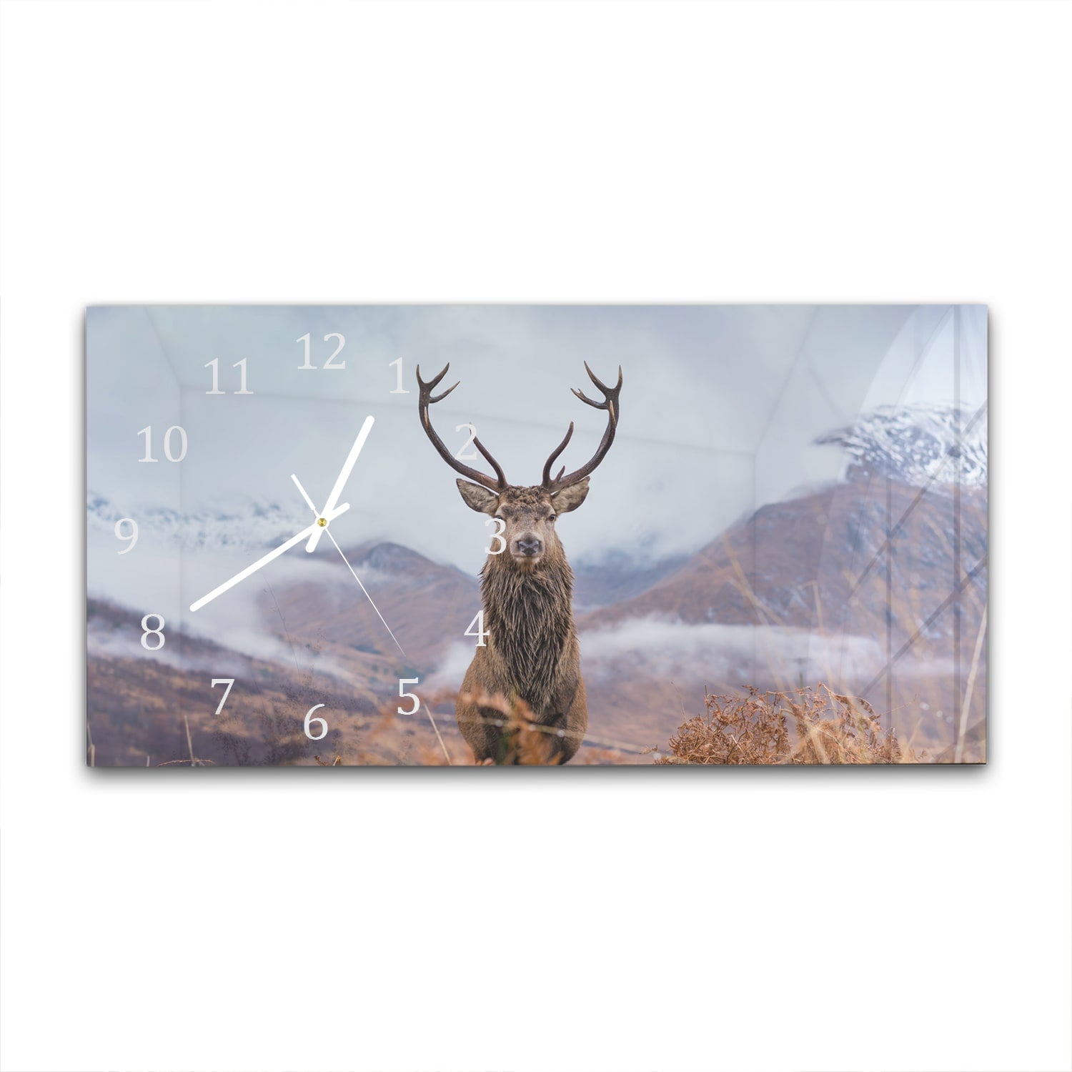 Wanduhr 60x30 - Hirsch in den Bergen