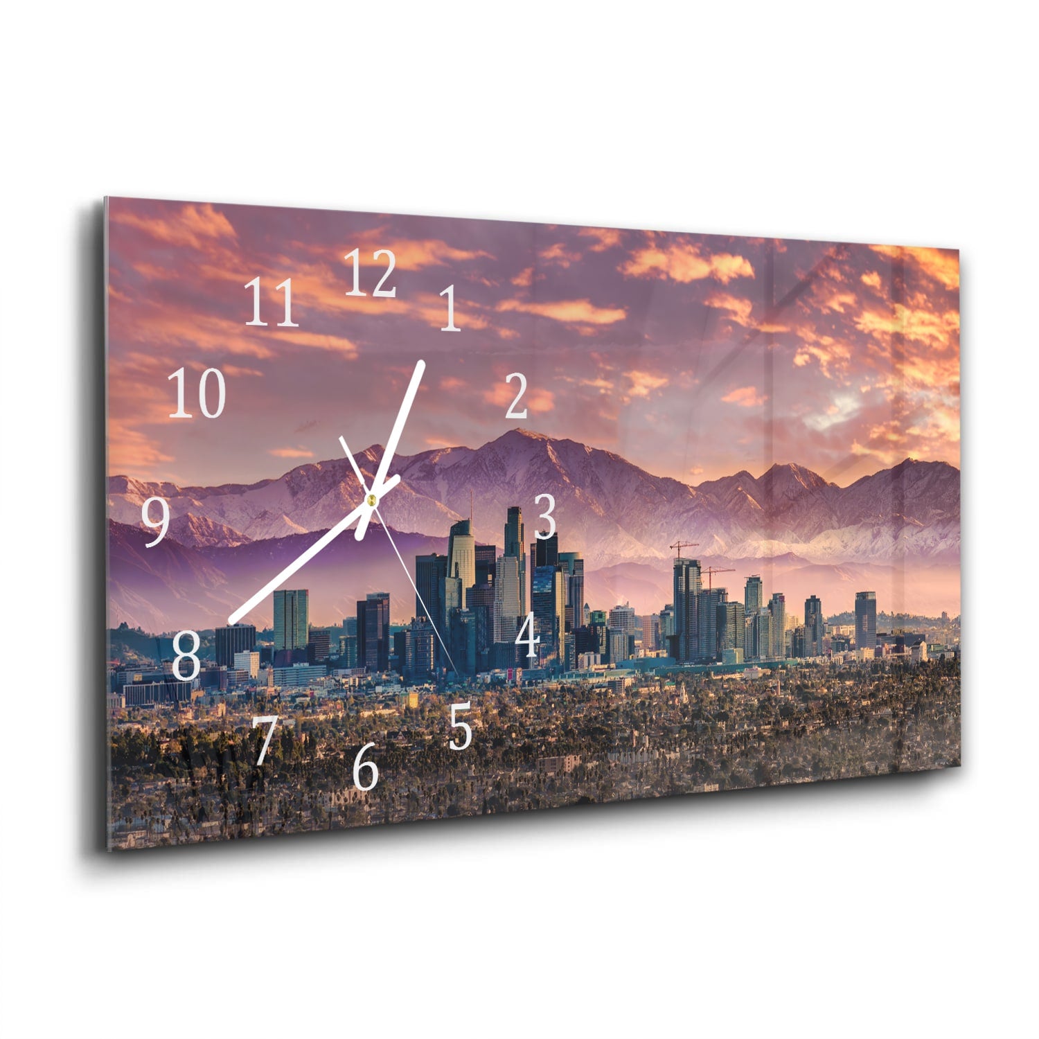 Wanduhr 60x30 - Los Angeles Skyline bei Sonnenuntergang