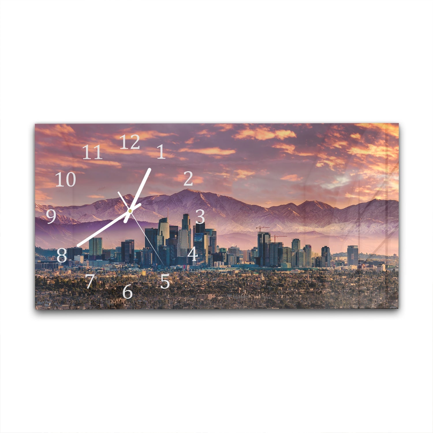 Wanduhr 60x30 - Los Angeles Skyline bei Sonnenuntergang