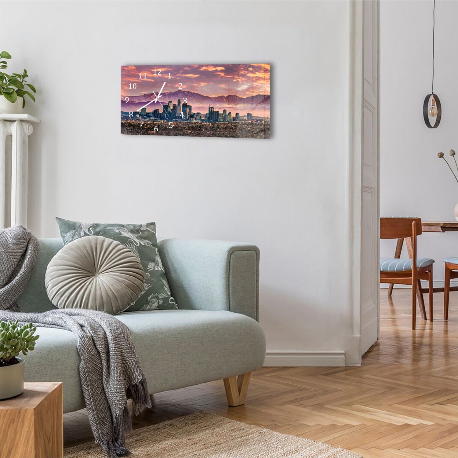 Wanduhr 60x30 - Los Angeles Skyline bei Sonnenuntergang