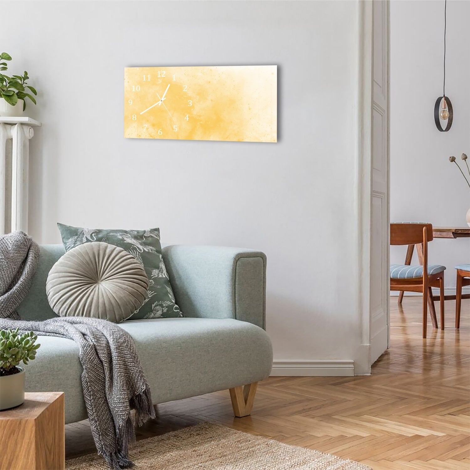 Wanduhr 60x30 - Gelbe Aquarellfarbe