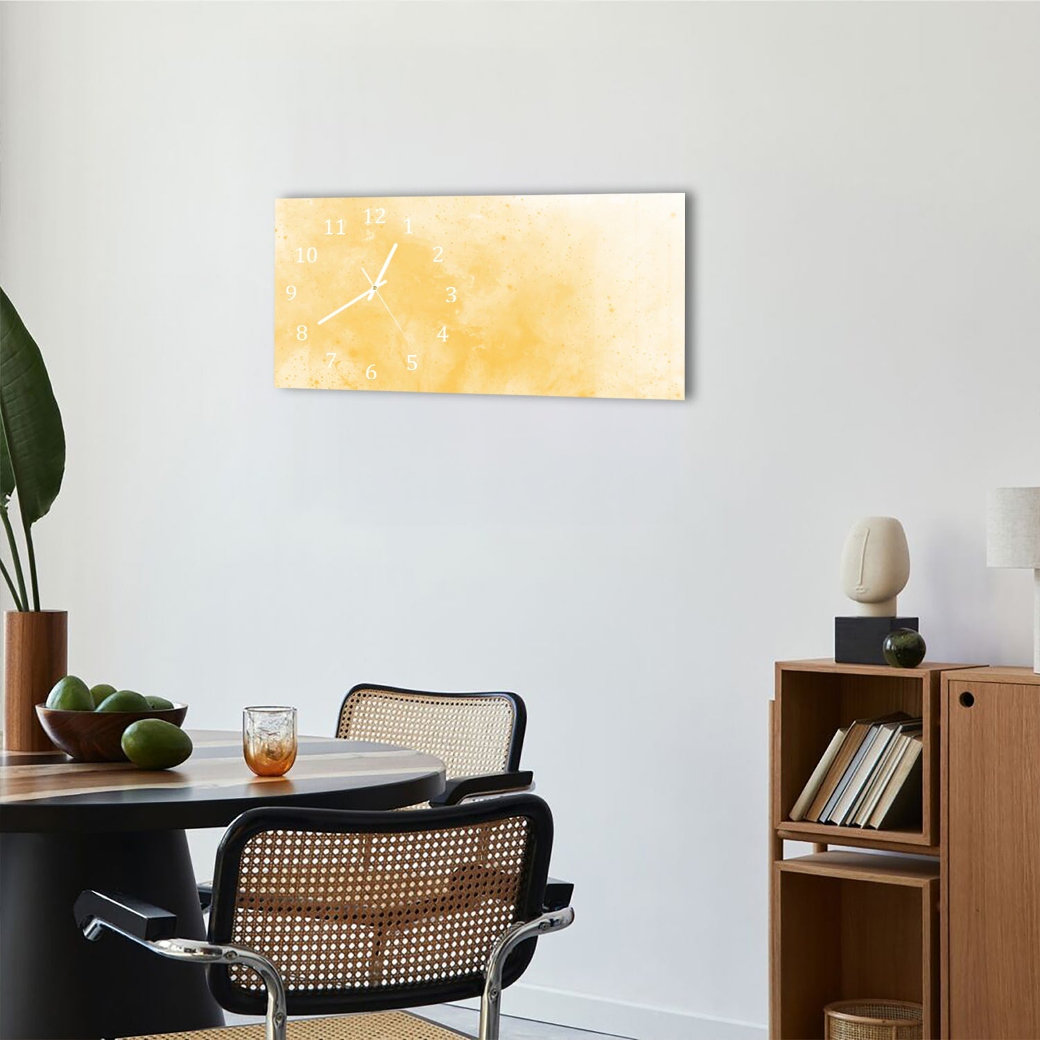 Wanduhr 60x30 - Gelbe Aquarellfarbe
