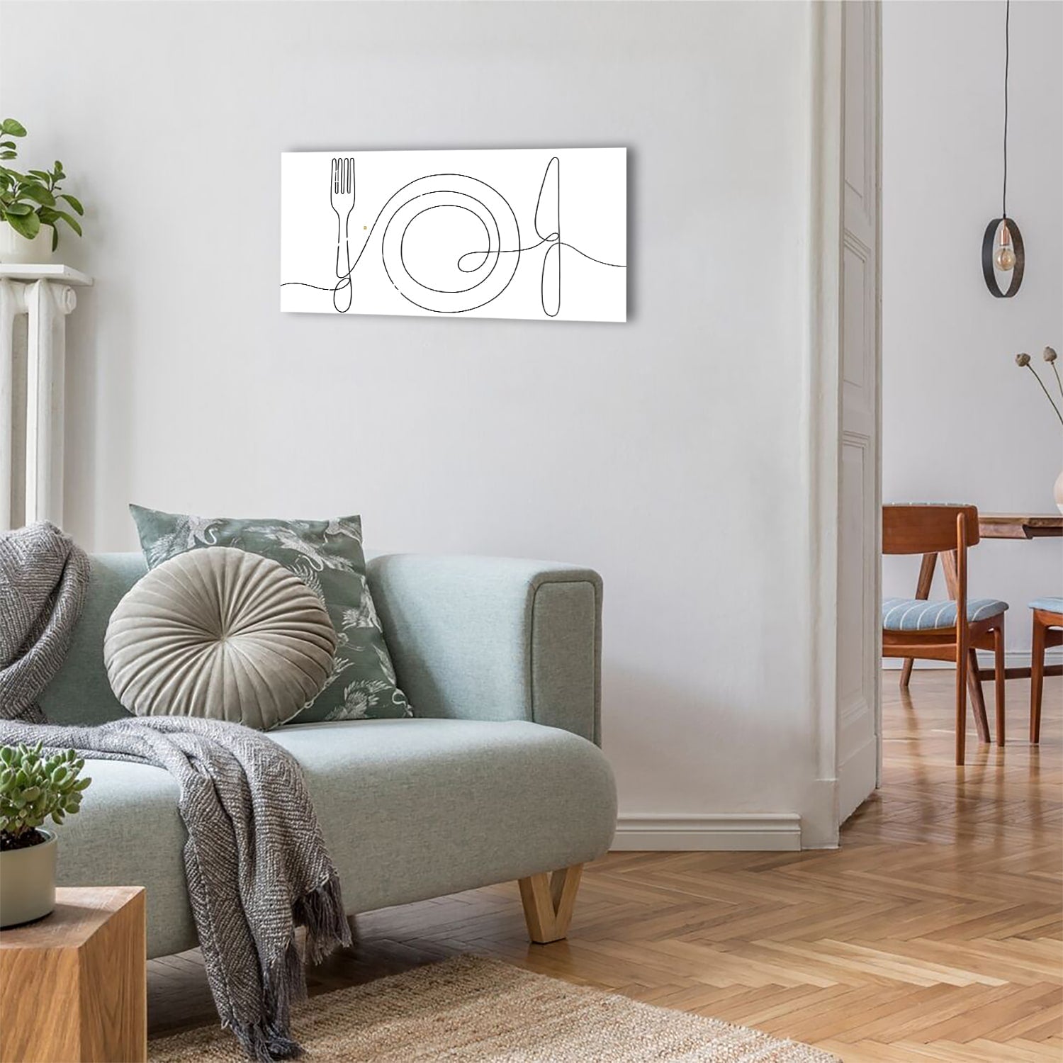 Wanduhr 60x30 - Linienkunst Esstisch