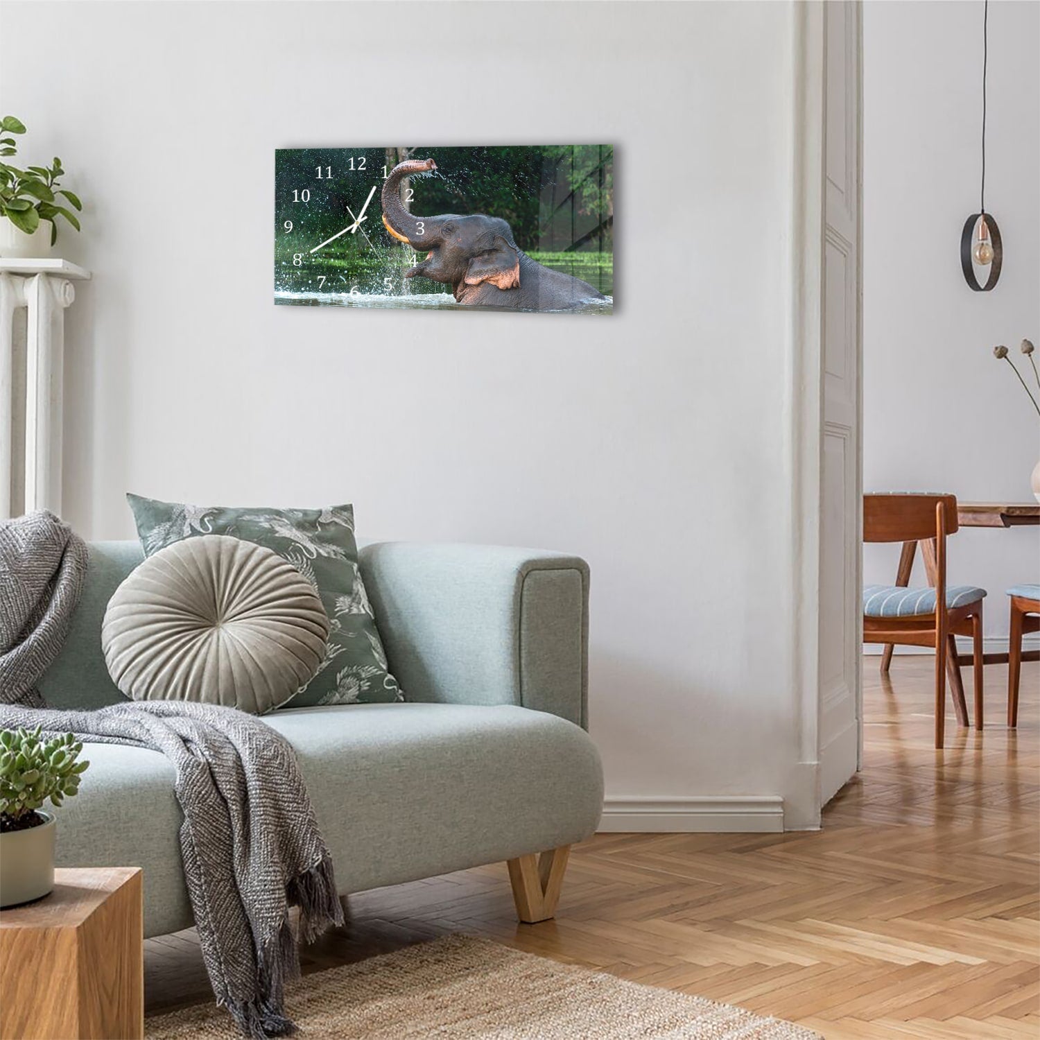 Wanduhr 60x30 - Badender Elefant
