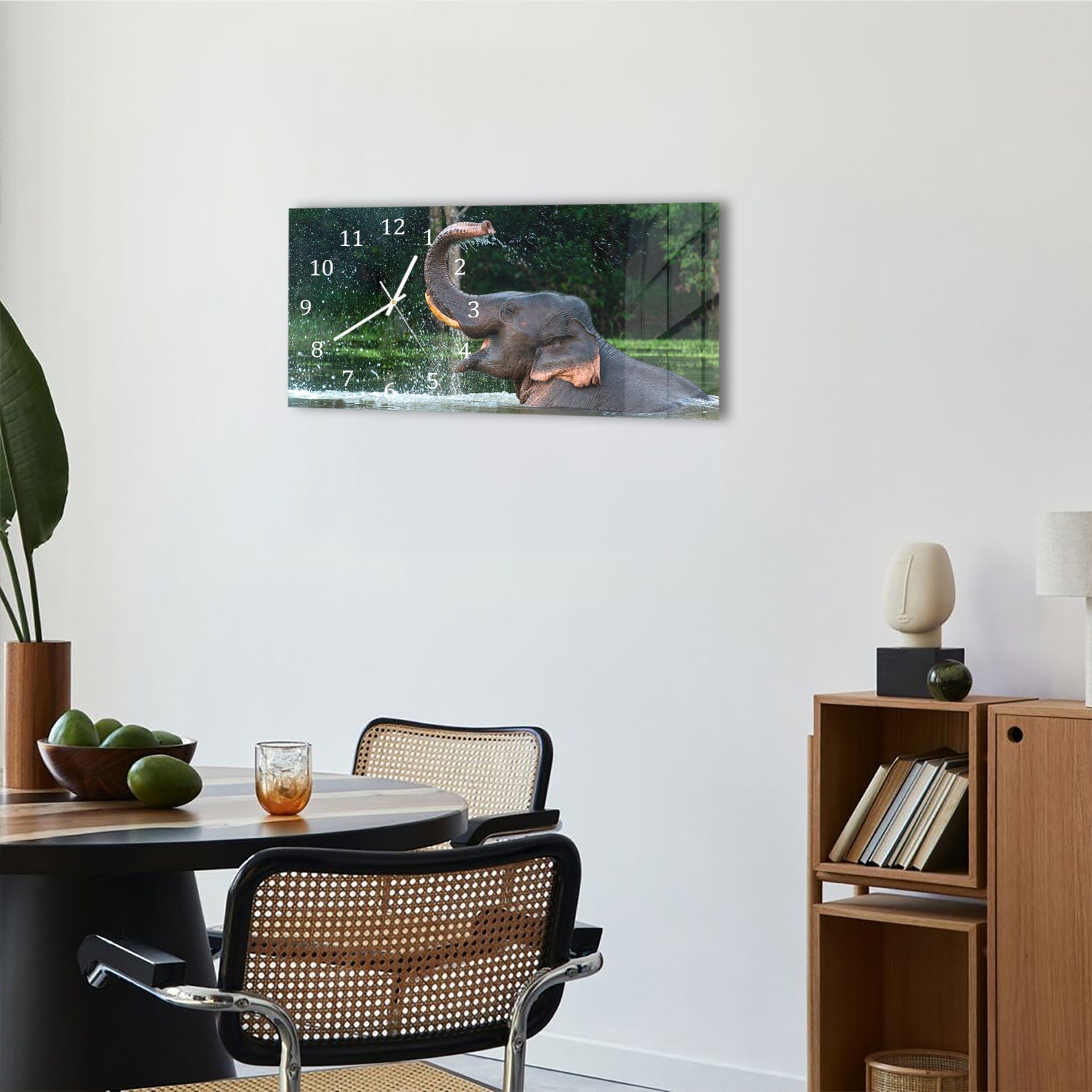 Wanduhr 60x30 - Badender Elefant