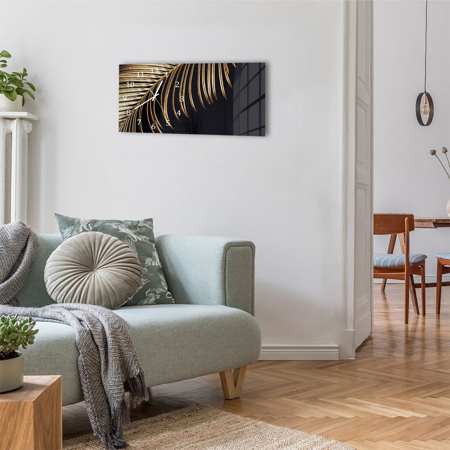 Wanduhr 60x30 - Tropische goldene Blätter