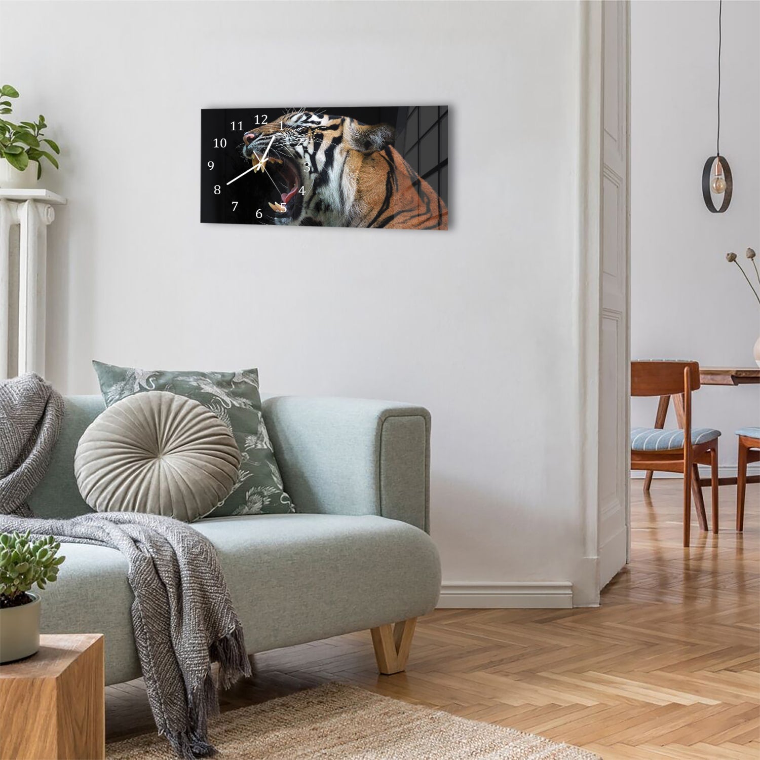 Wanduhr 60x30 - Kopf des Sumatra-Tigers