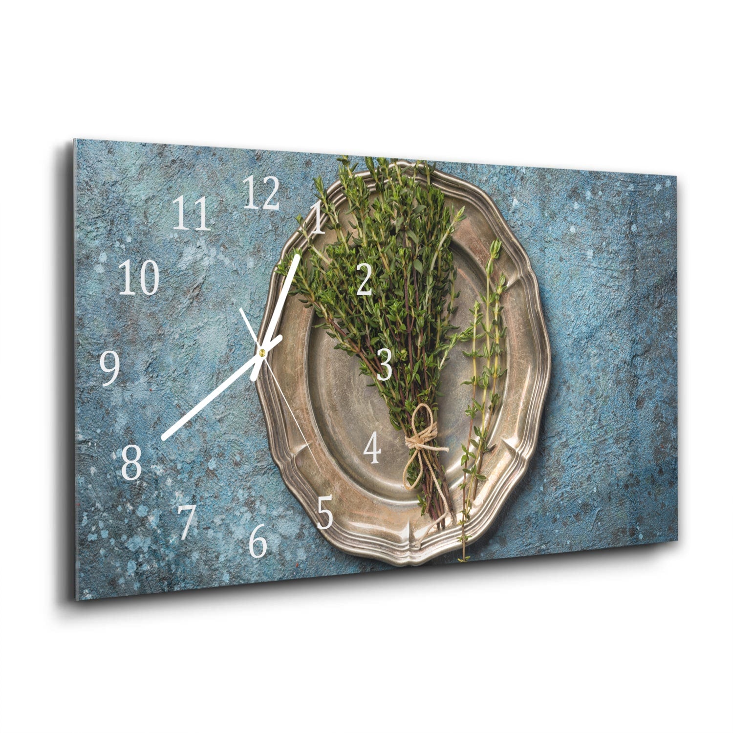 Wanduhr 60x30 - Frische Thymianzweige