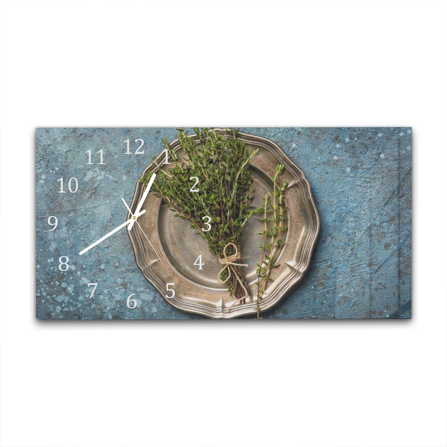 Wanduhr 60x30 - Frische Thymianzweige