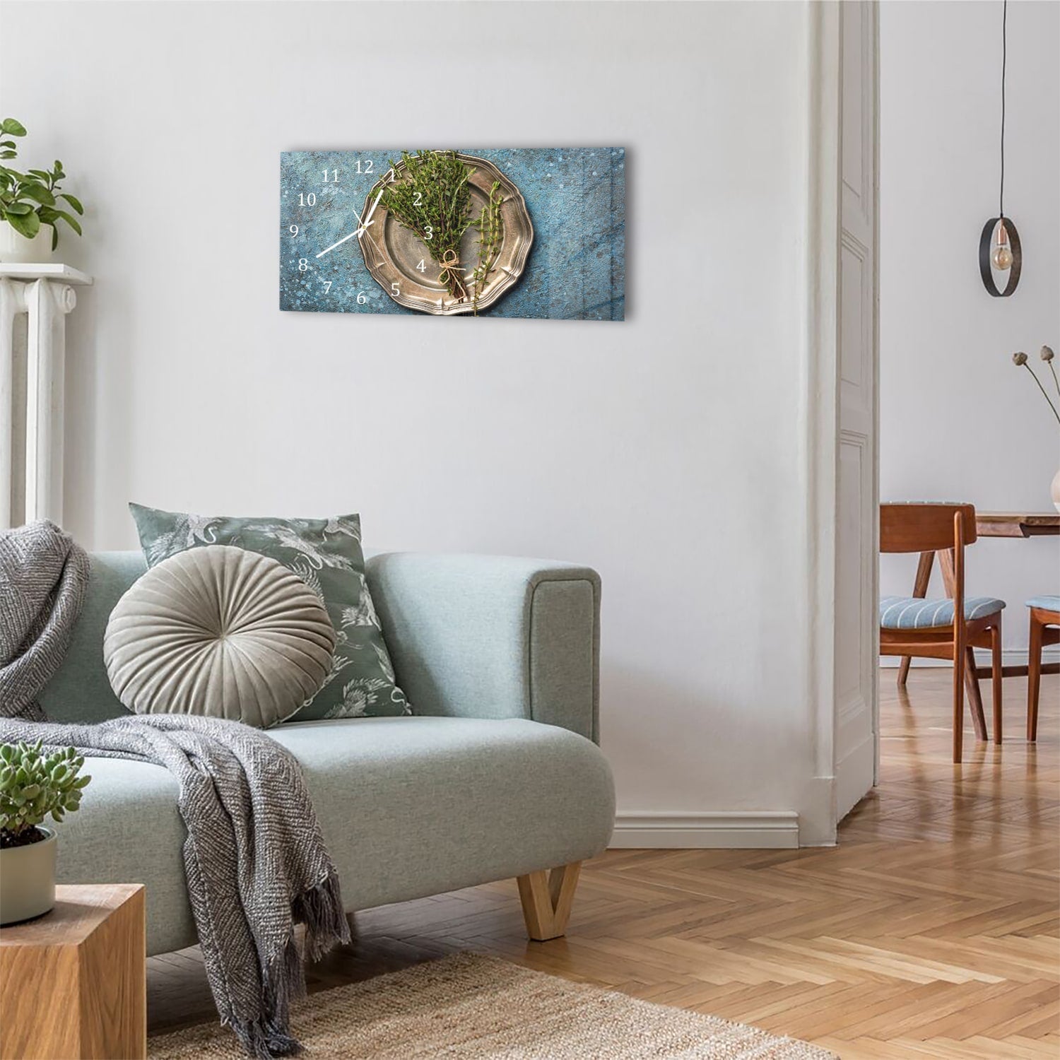 Wanduhr 60x30 - Frische Thymianzweige