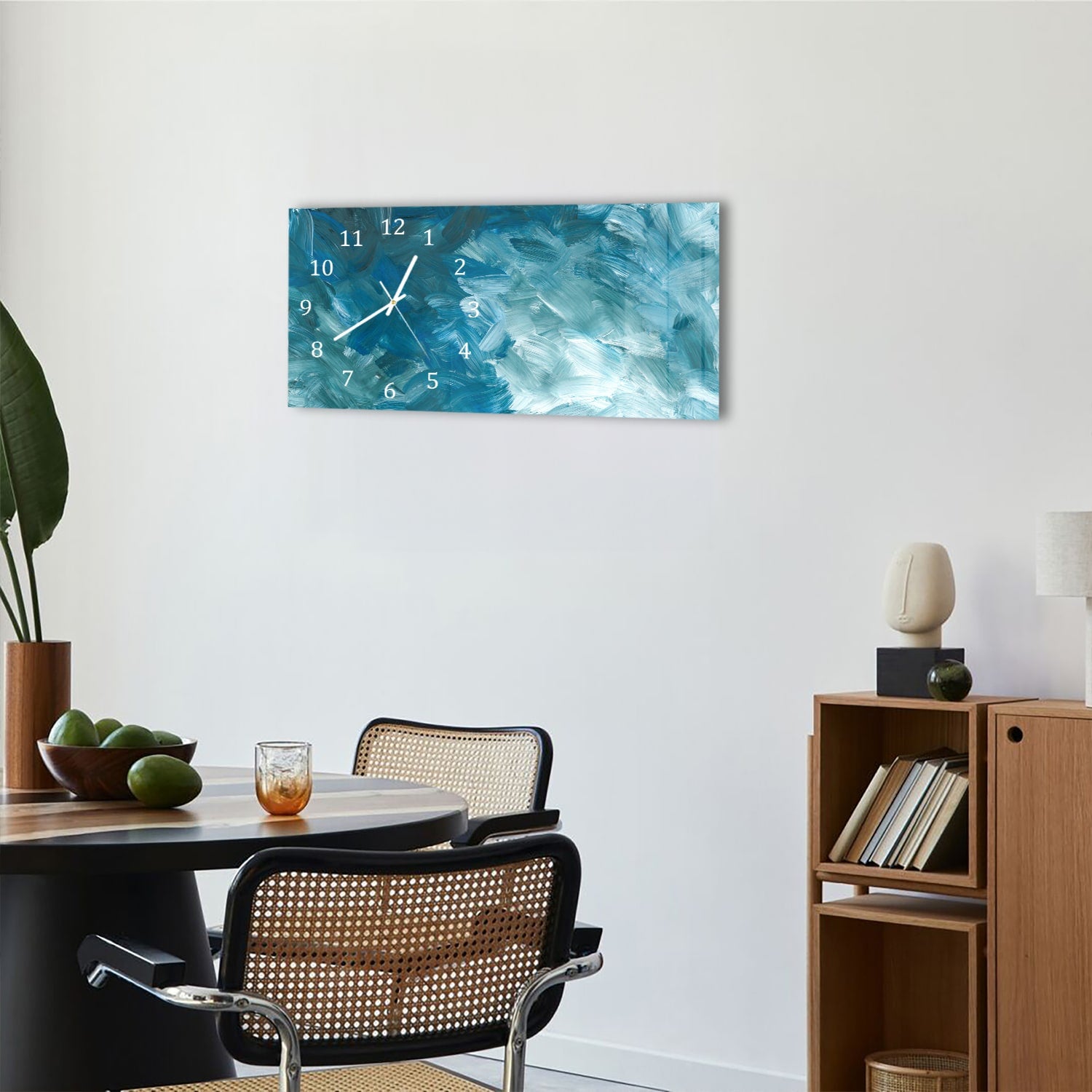 Wanduhr 60x30 - Abstrakte blaue Pinselstriche