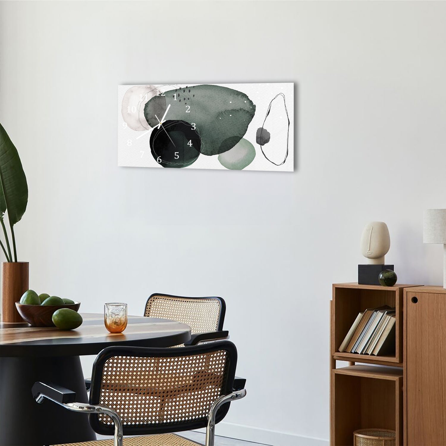 Wanduhr 60x30 - Dunkles abstraktes Aquarell-Design