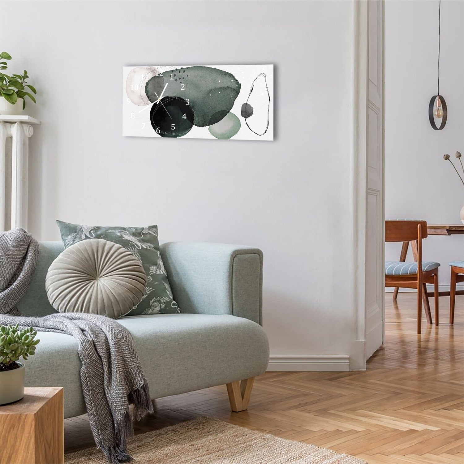 Wanduhr 60x30 - Dunkles abstraktes Aquarell-Design