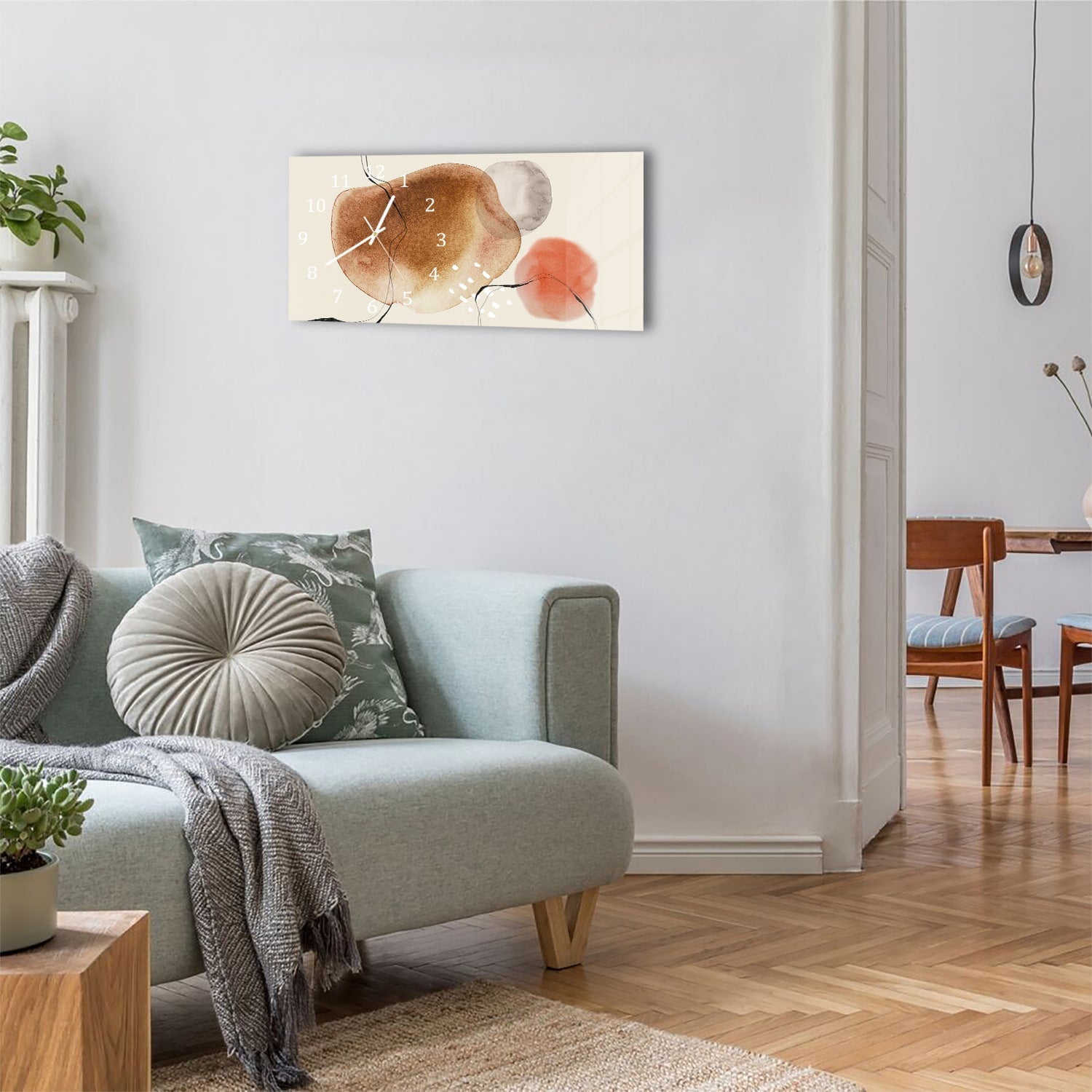 Wanduhr 60x30 - Rotes abstraktes Aquarell-Design