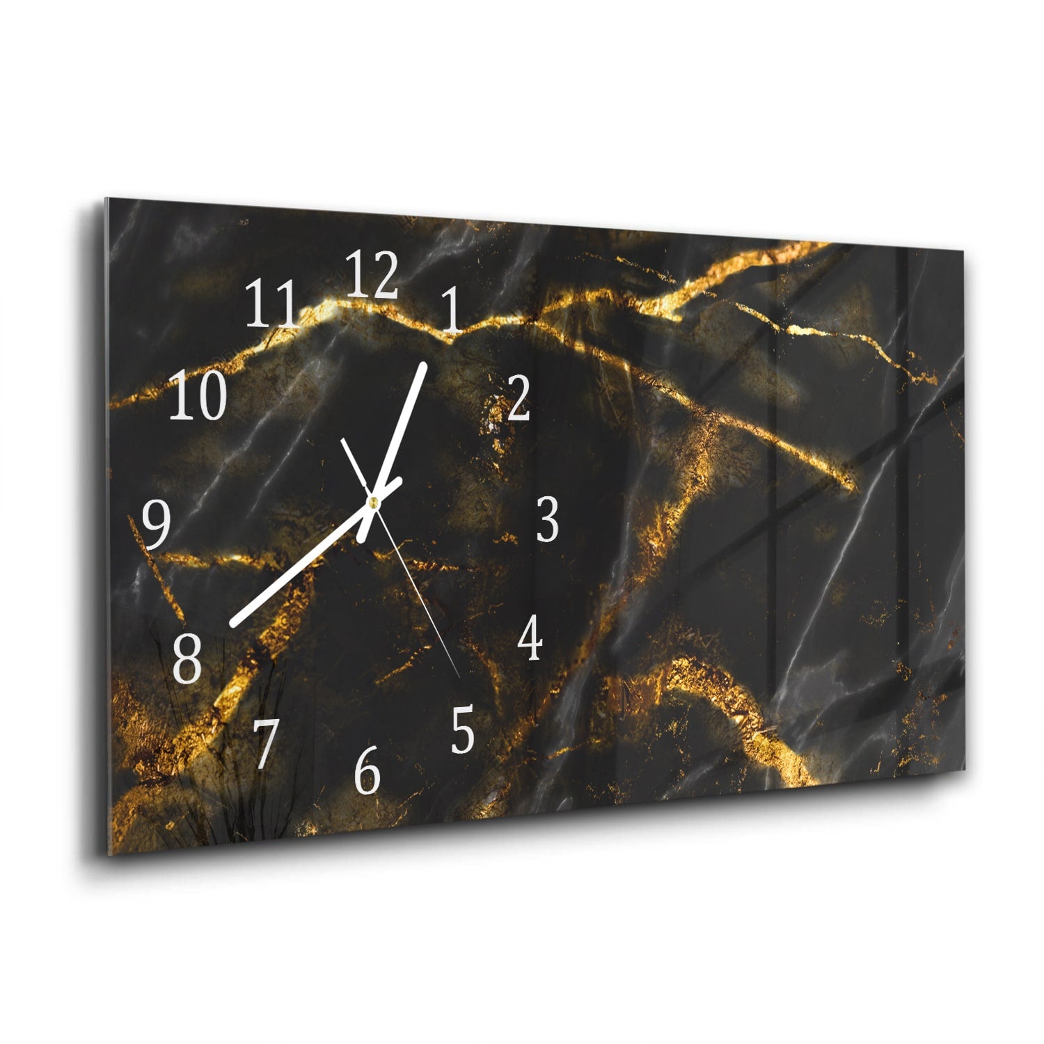Wanduhr 60x30 - Goldene Adern auf schwarzem Marmor