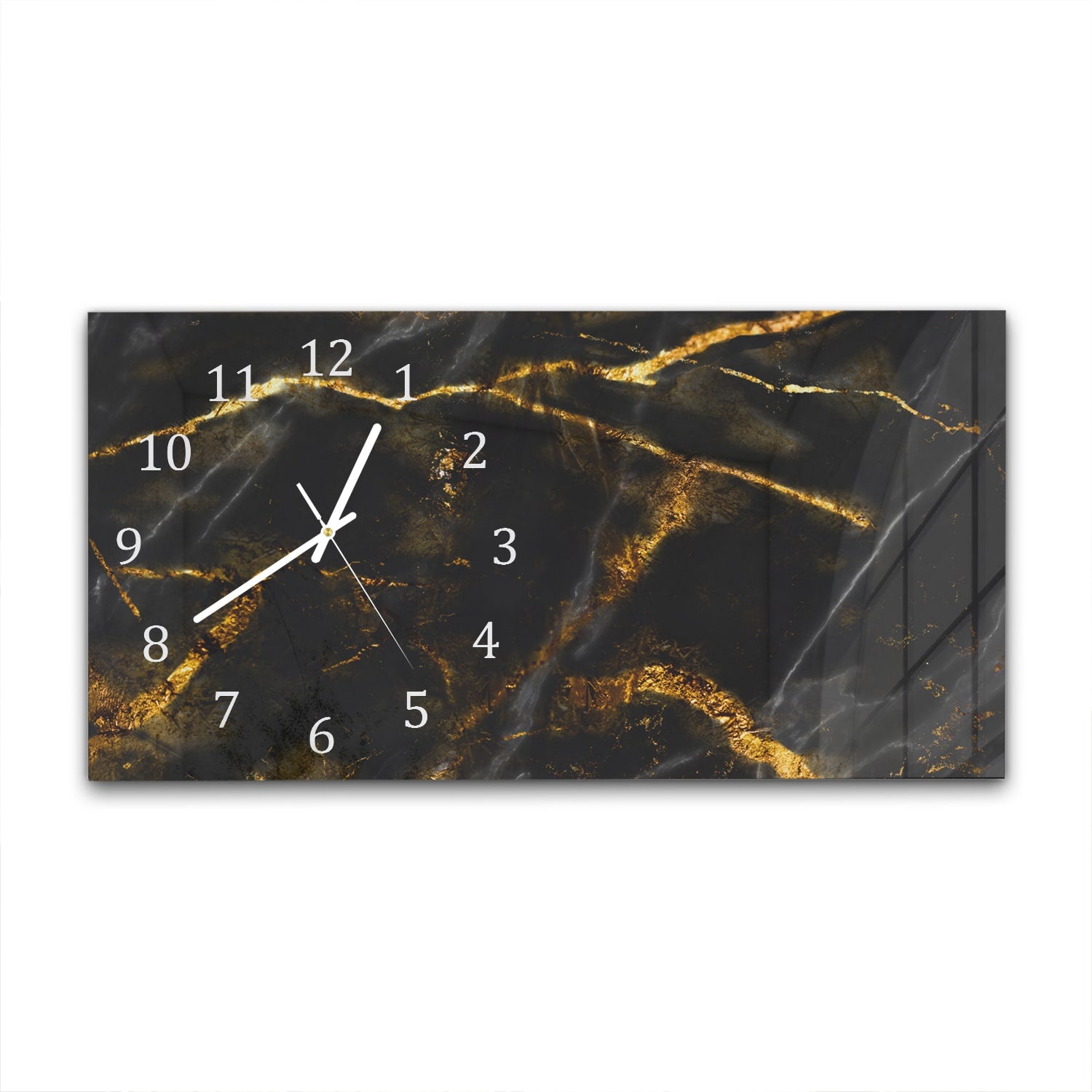 Wanduhr 60x30 - Goldene Adern auf schwarzem Marmor