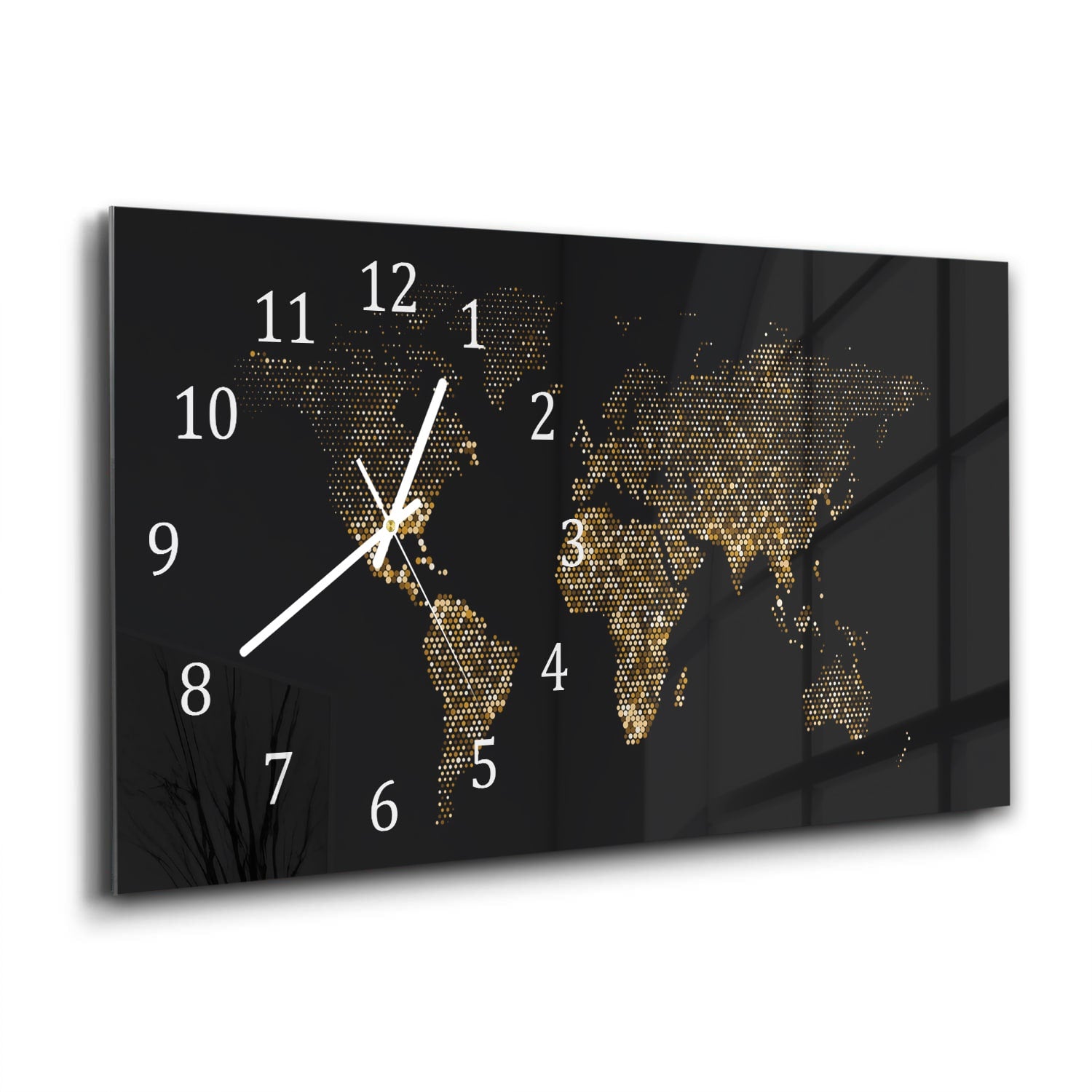 Wanduhr 60x30 - Goldene Weltkarte