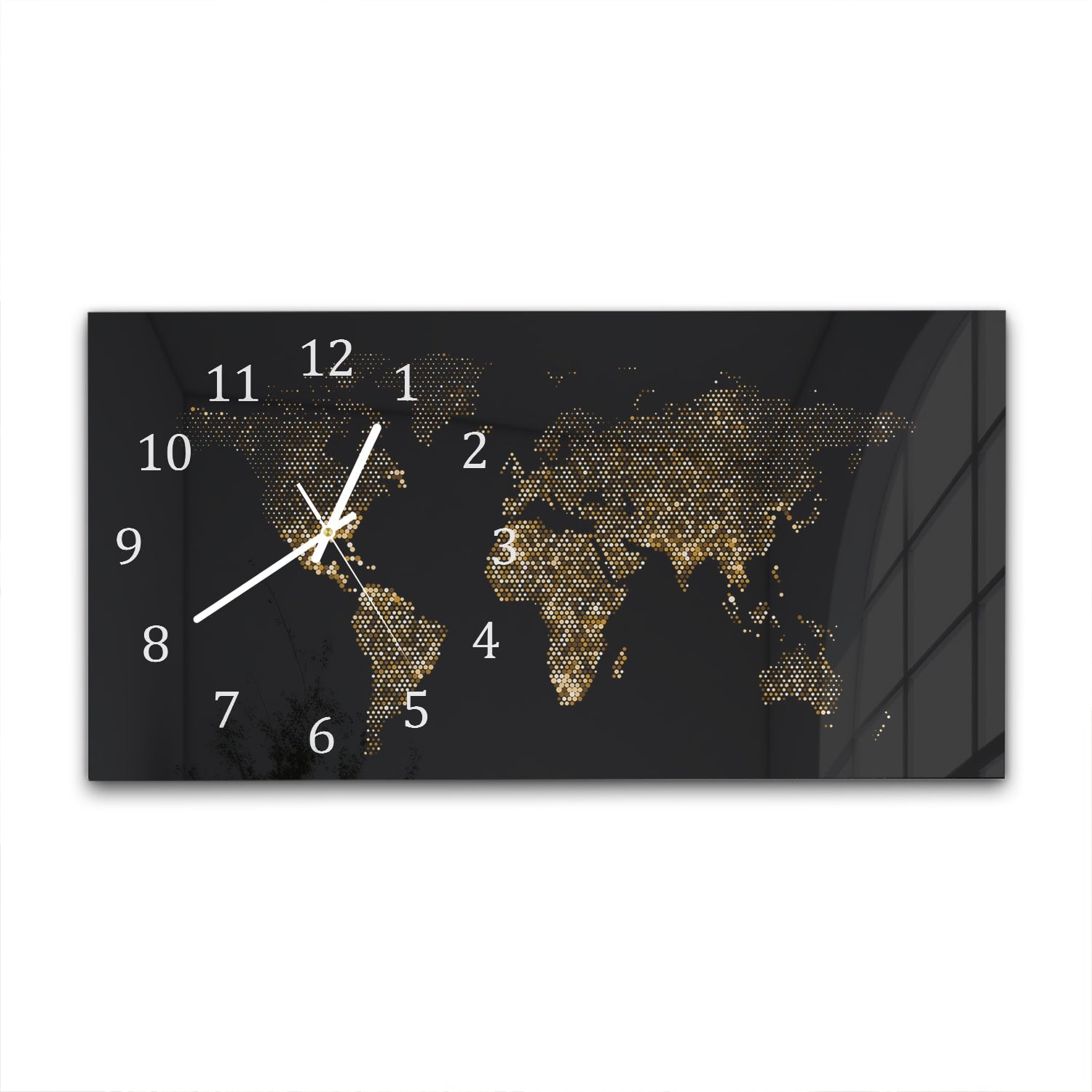 Wanduhr 60x30 - Goldene Weltkarte