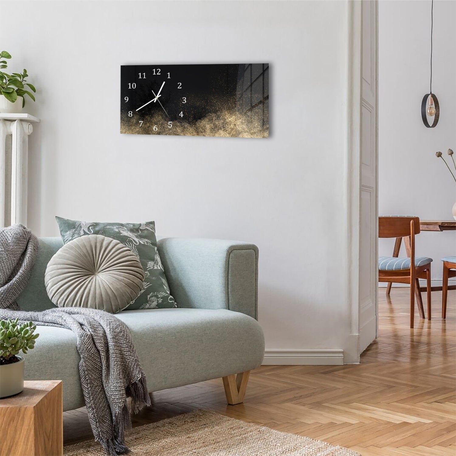 Wanduhr 60x30 - Goldenes Glitzerpulver