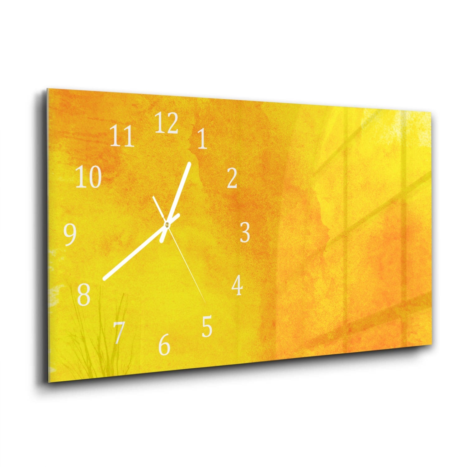 Wanduhr 60x30 - Orange-gelbe Aquarellfarbe