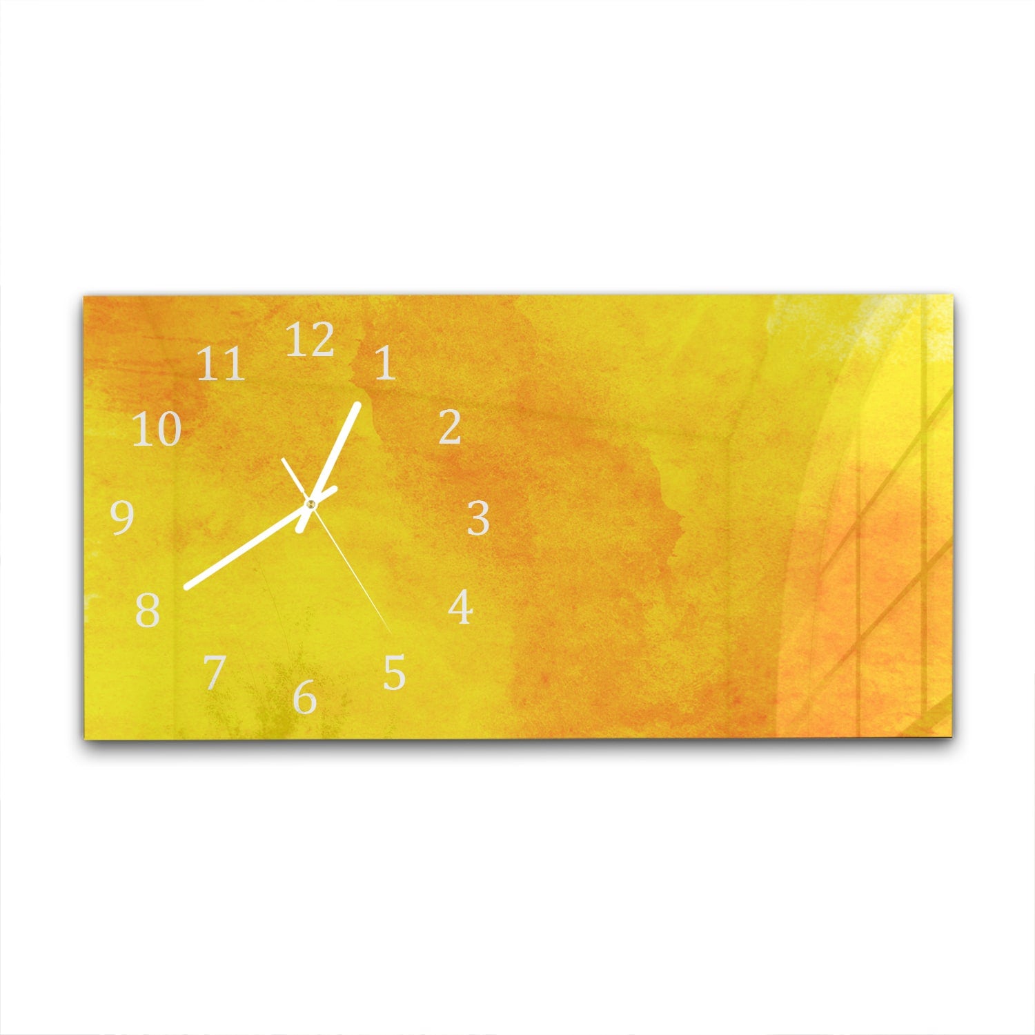 Wanduhr 60x30 - Orange-gelbe Aquarellfarbe