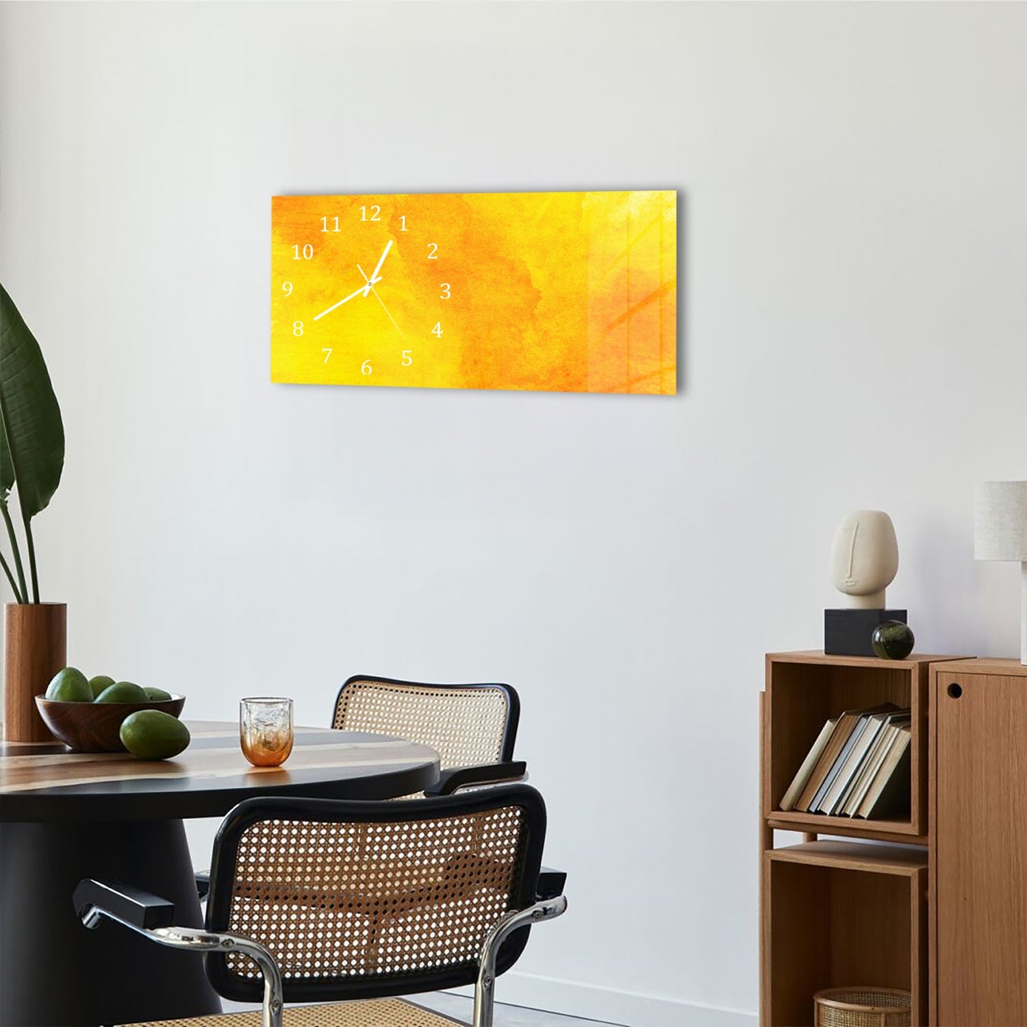 Wanduhr 60x30 - Orange-gelbe Aquarellfarbe