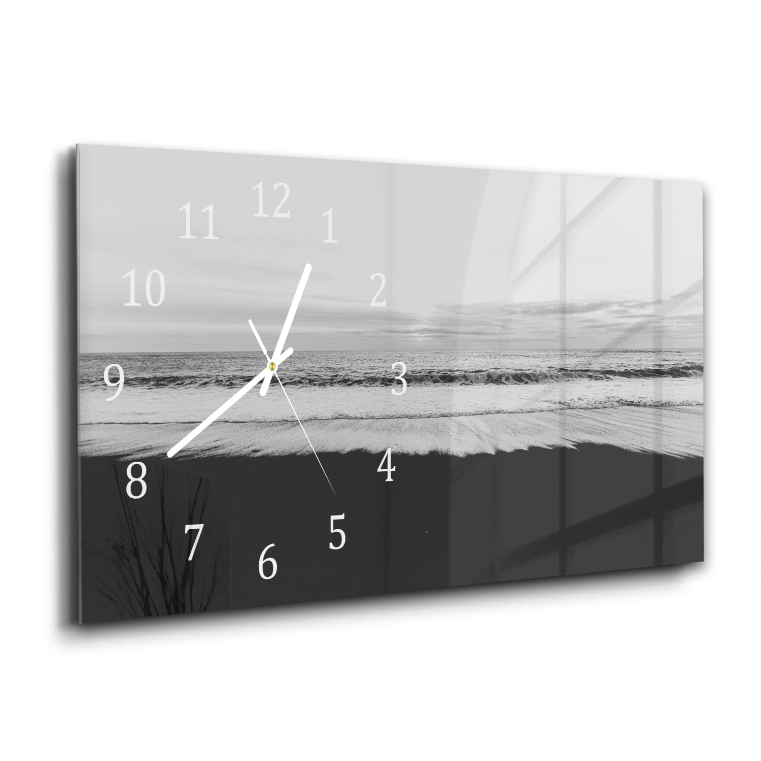 Wanduhr 60x30 - Schwarz-weiß Strand