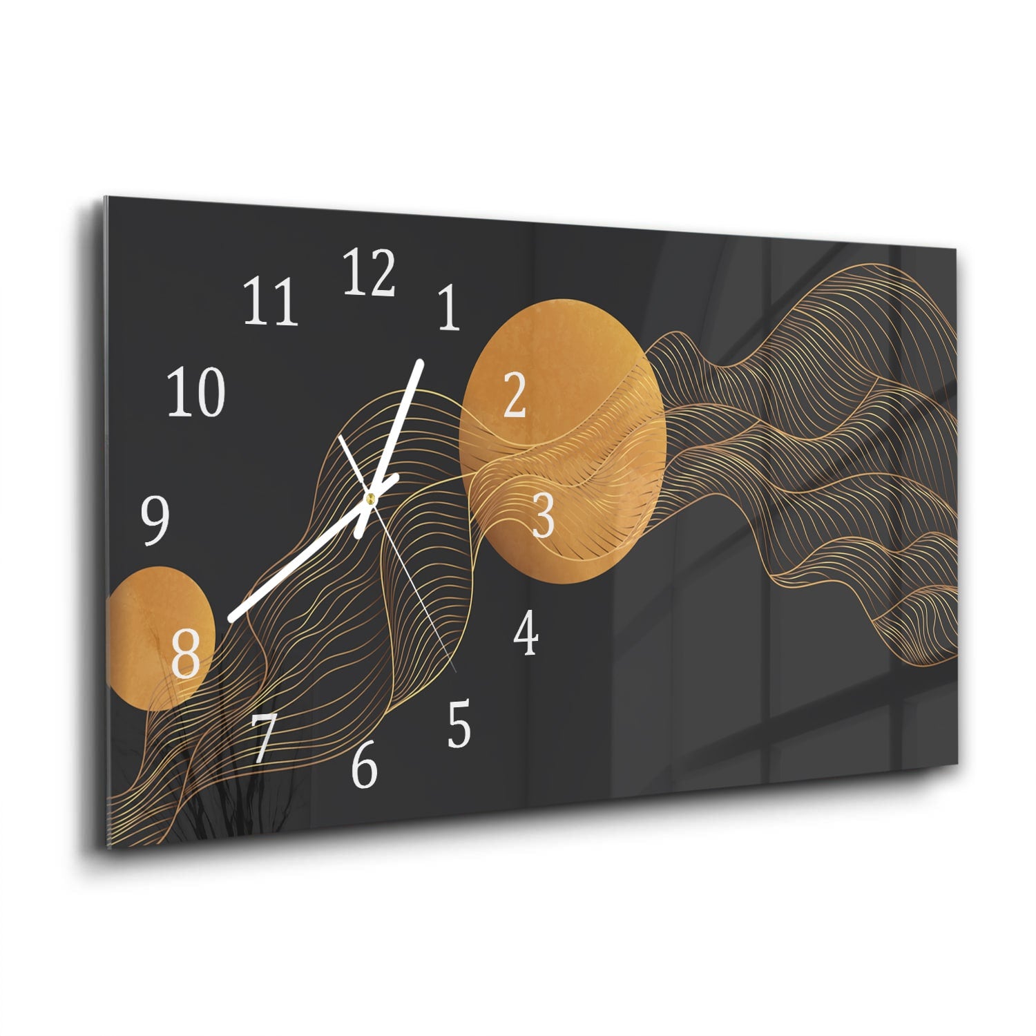 Wanduhr 60x30 - Goldene abstrakte Linien