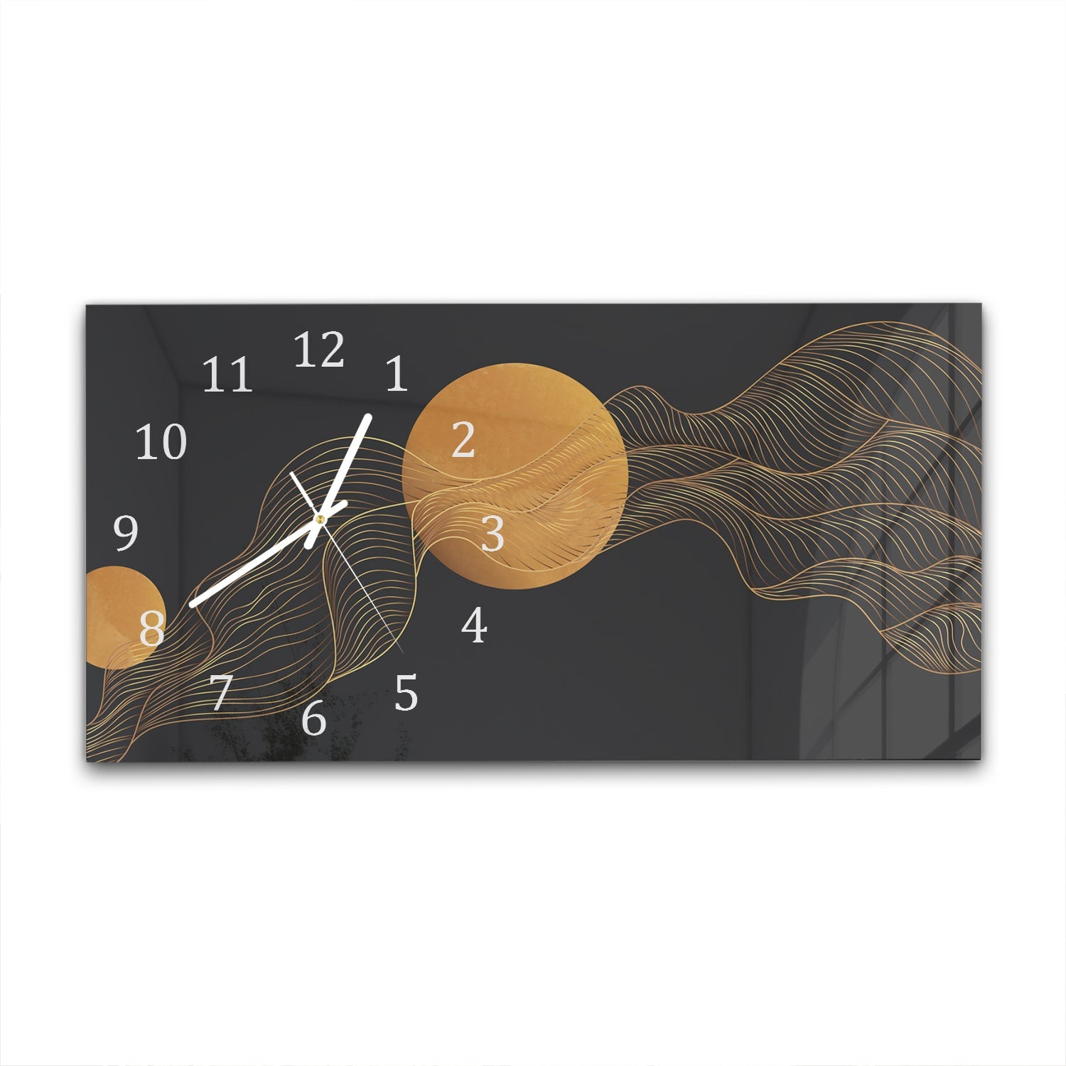 Wanduhr 60x30 - Goldene abstrakte Linien