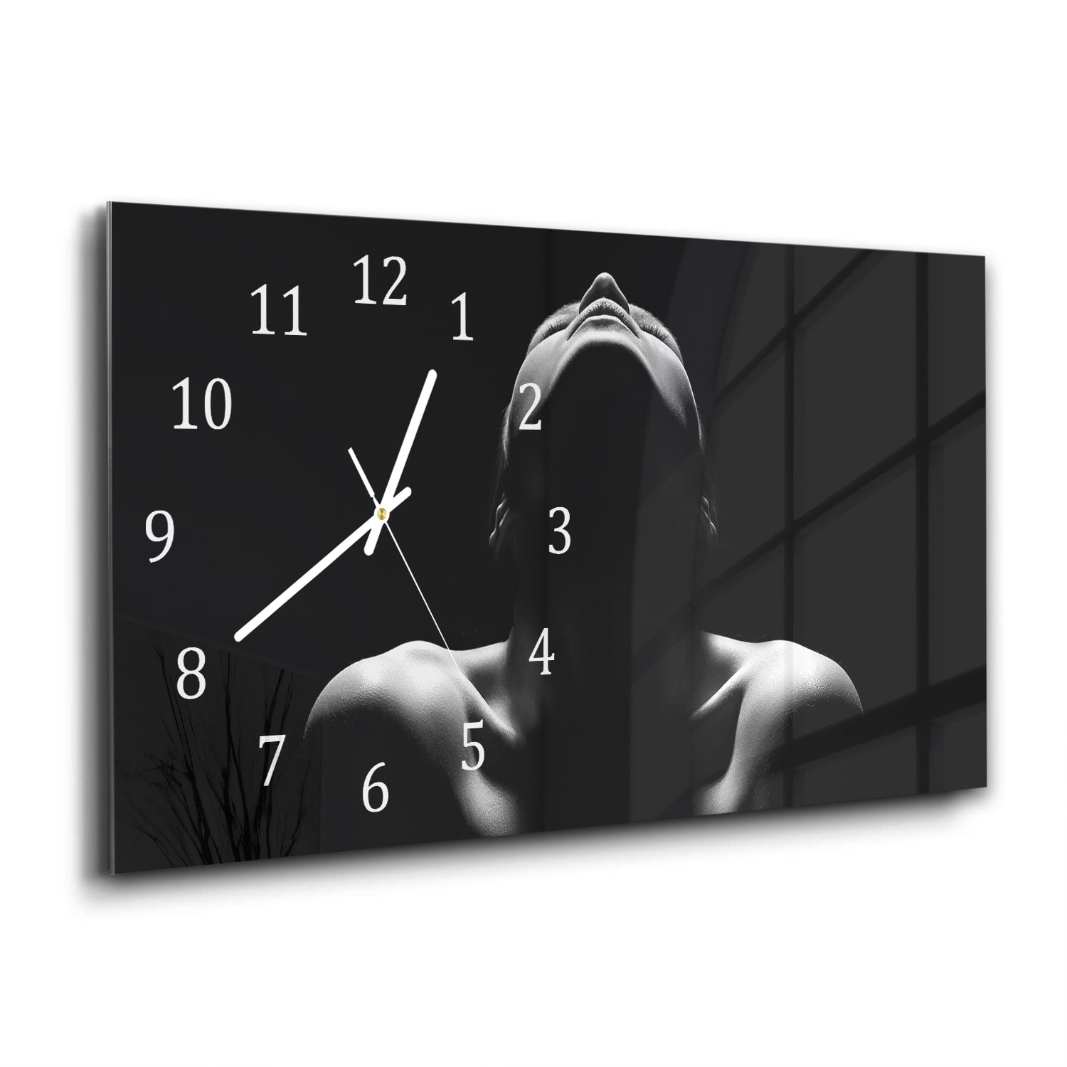 Wanduhr 60x30 - Frau in Schwarz-Weiß