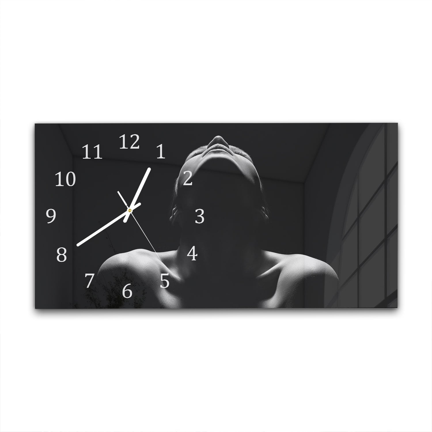 Wanduhr 60x30 - Frau in Schwarz-Weiß