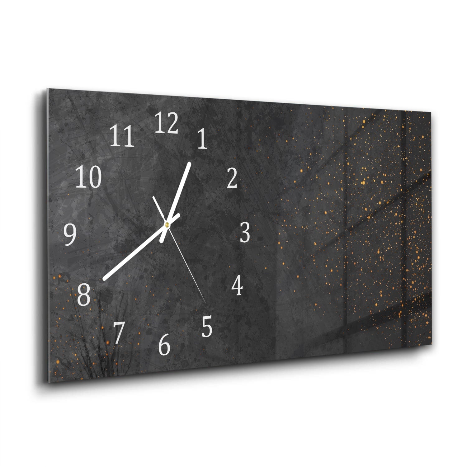 Wanduhr 60x30 - Schwarze Textur mit goldenen Partikeln