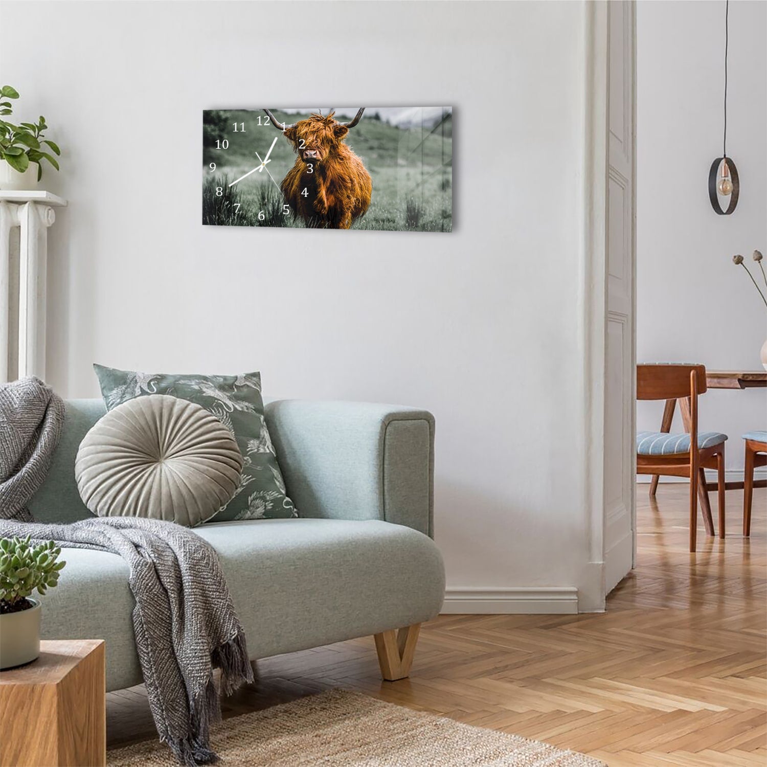 Wanduhr 60x30 - Schottisches Hochlandrind