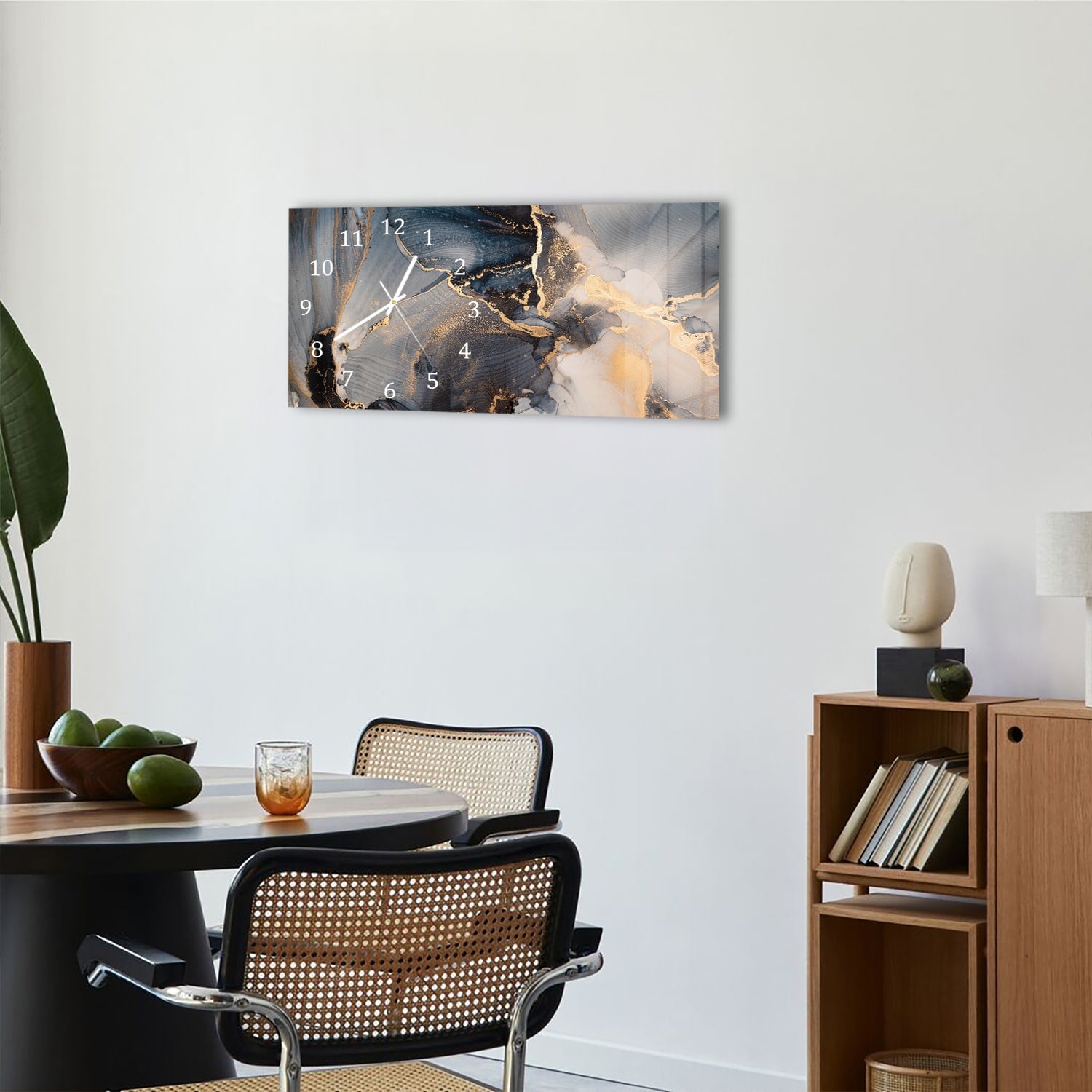 Wanduhr 60x30 - Schwarz-Gold-abstrakte Kunst