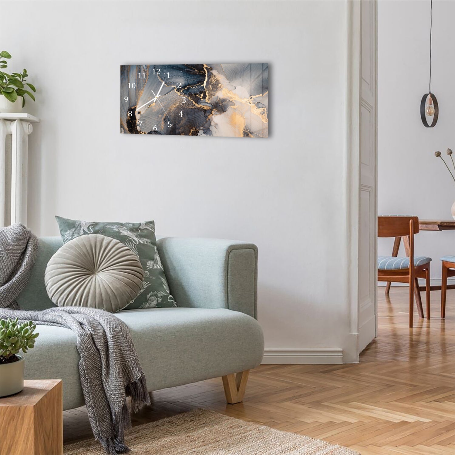 Wanduhr 60x30 - Schwarz-Gold-abstrakte Kunst