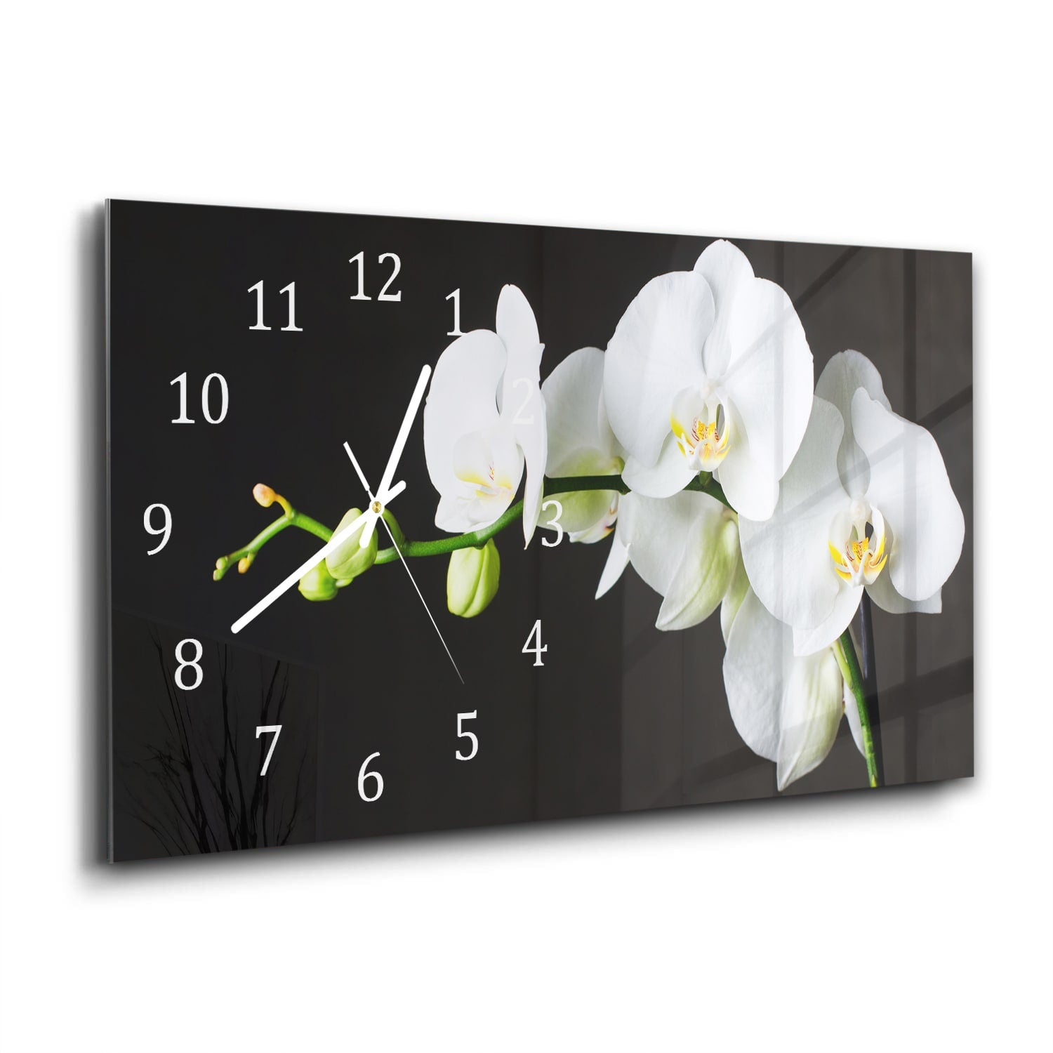 Wanduhr 60x30 - Weiße Orchideen